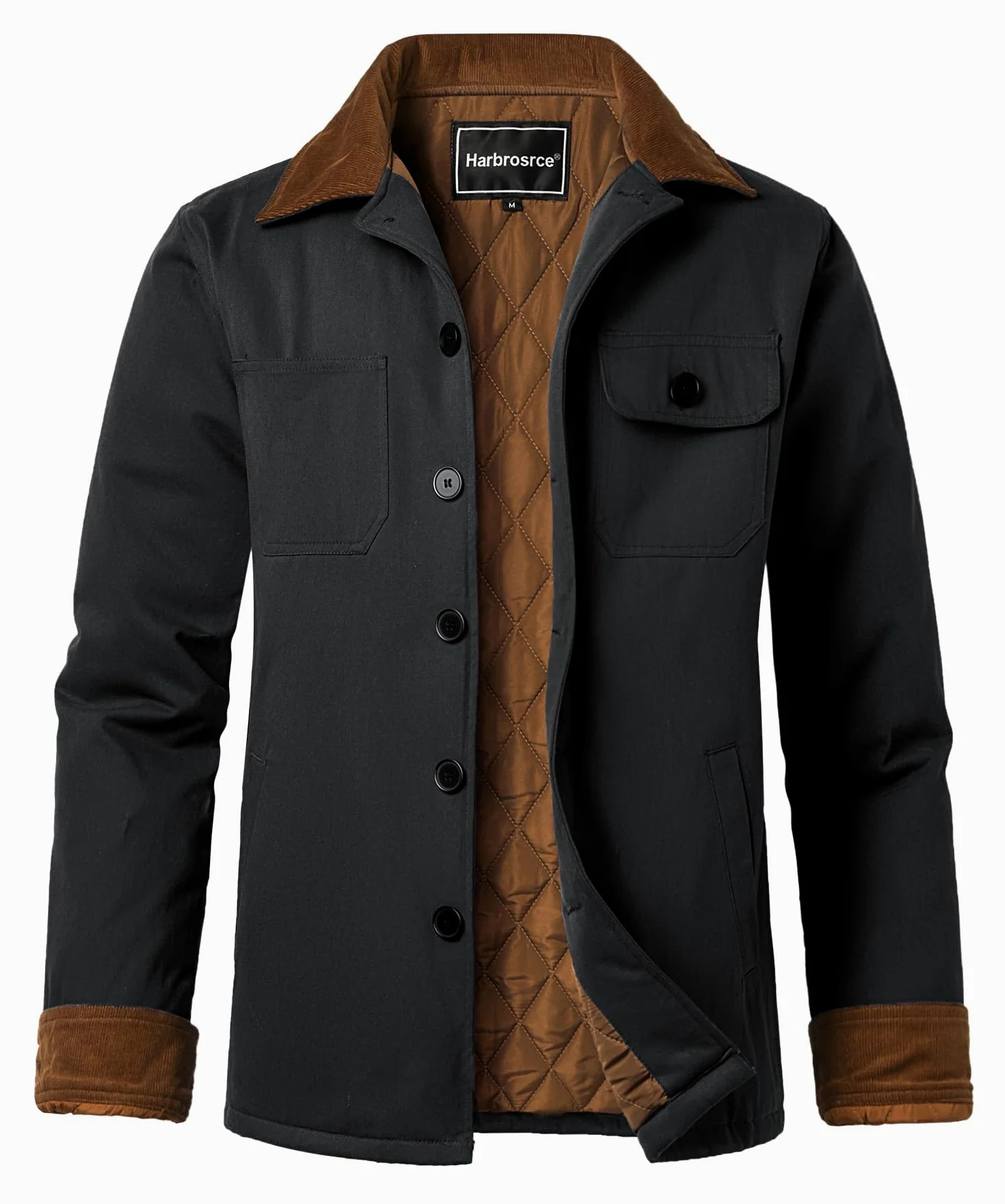 Blouson Homme Hiver Chaud Filled Trench Manteau Veste en Coton Doublure Matelassée Vestes Parka Jacket avec 5 Poches