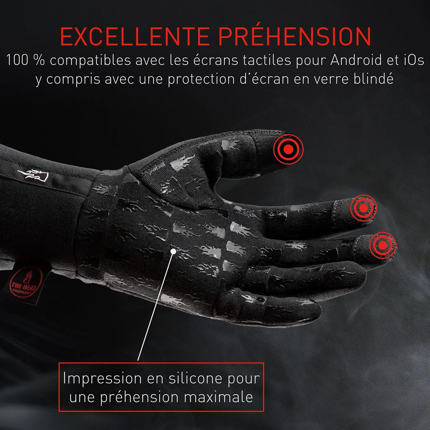 THE HEAT COMPANY MERINO LINER PRO Sous gants mérinos Gants tactiles de laine mérinos Noir