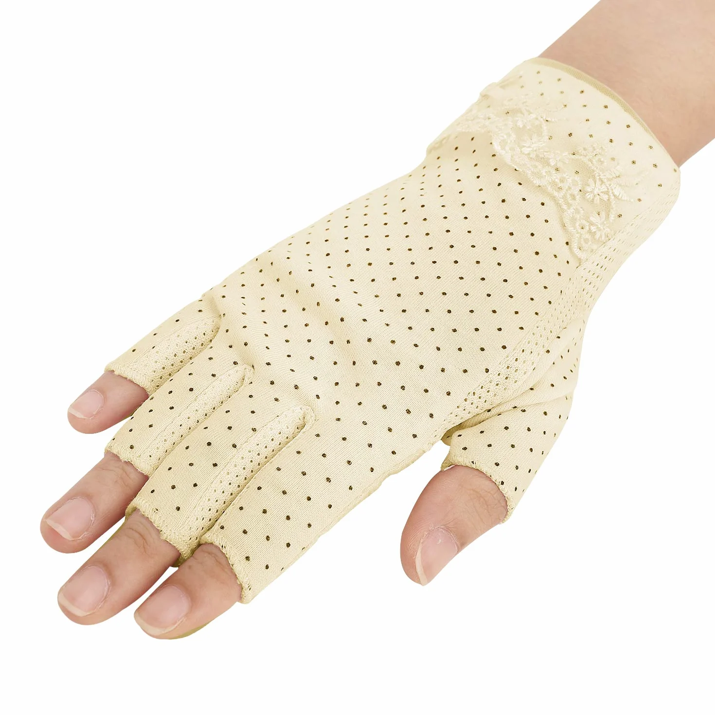 Gants de Conduite Protection Solaire Femme Coton Demi-doigts Antidérapants Respirants Tactile