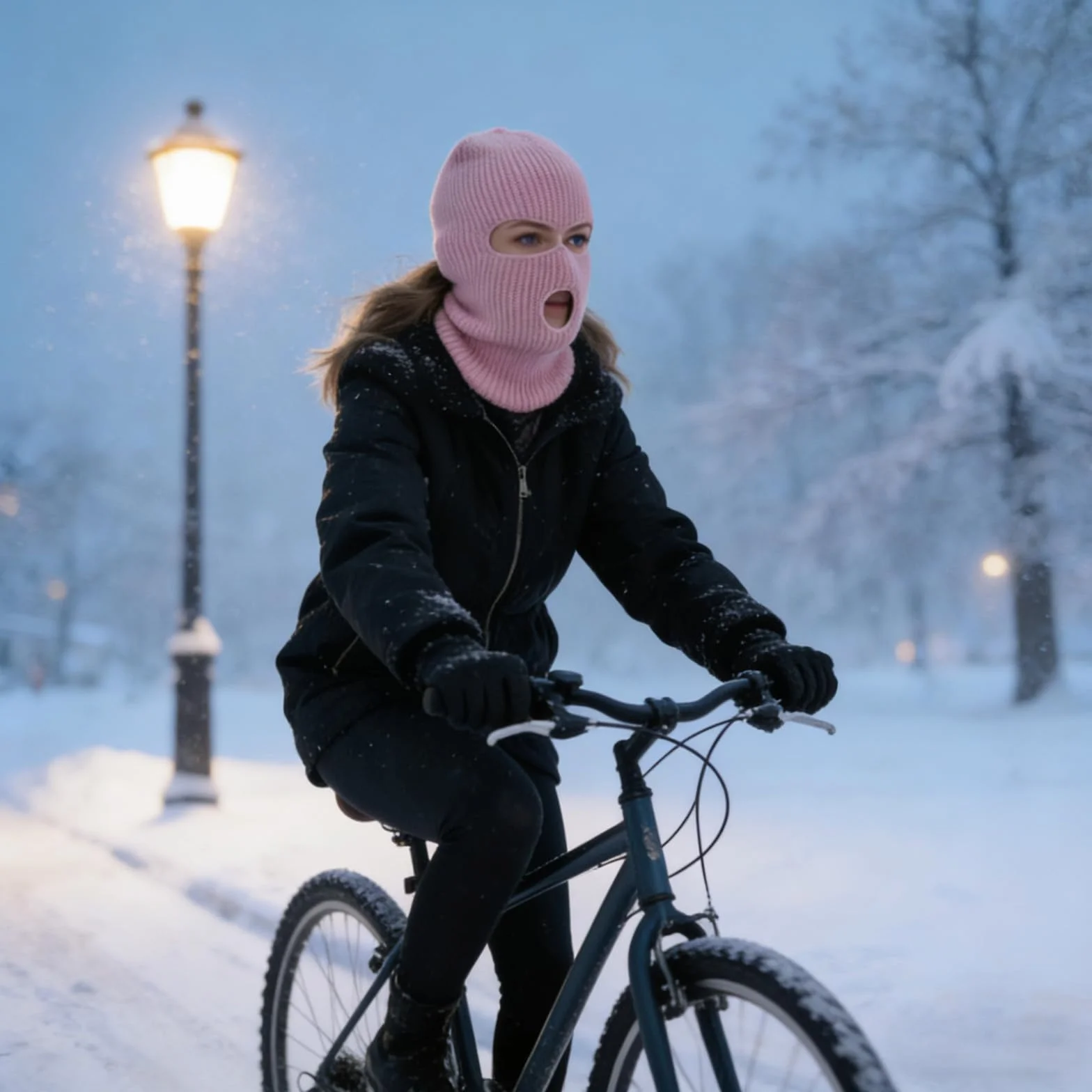 Masque de ski, cagoule avec trois ouvertures, masque de ski respirant pour les sports d'hiver et la moto, cagoule tricotée en deux pièces en noir et rose clair