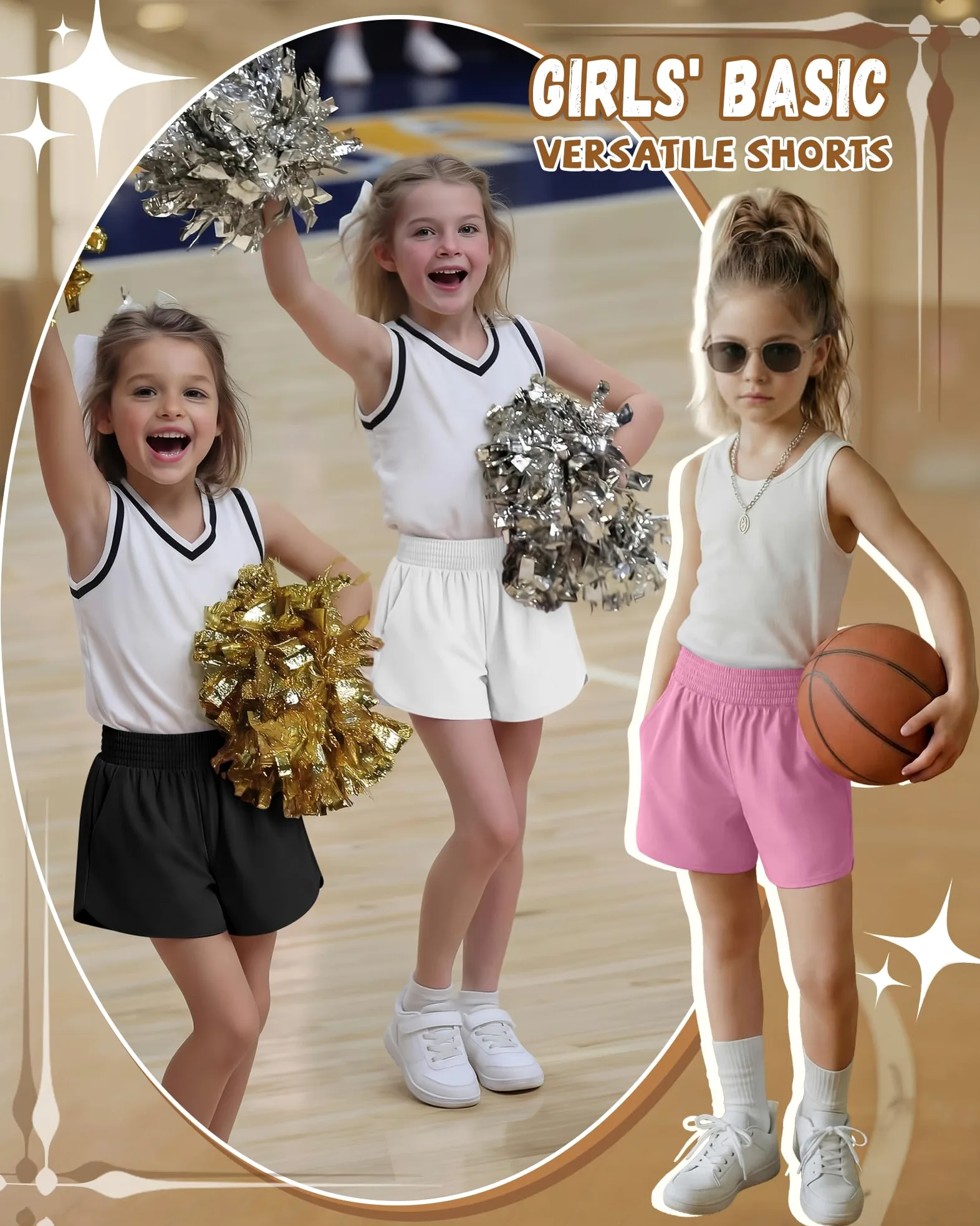 Clabby Lot de 3 Shorts de Sport pour Filles avec Doublure, 2 en 1, séchage Rapide, Taille élastique, pour la Course à Pied