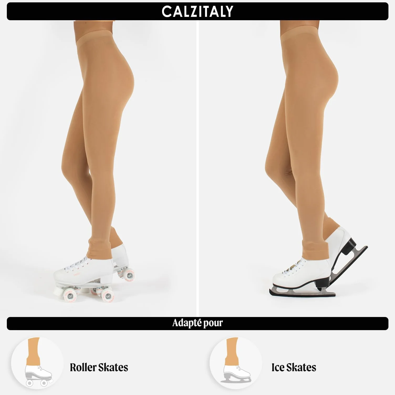 CALZITALY Collants de Patinage Artistique pour Femme, Collants sans Pieds, Leggings de Patinage, Leggings Opaques, 80 DEN, fabriqués en Italie