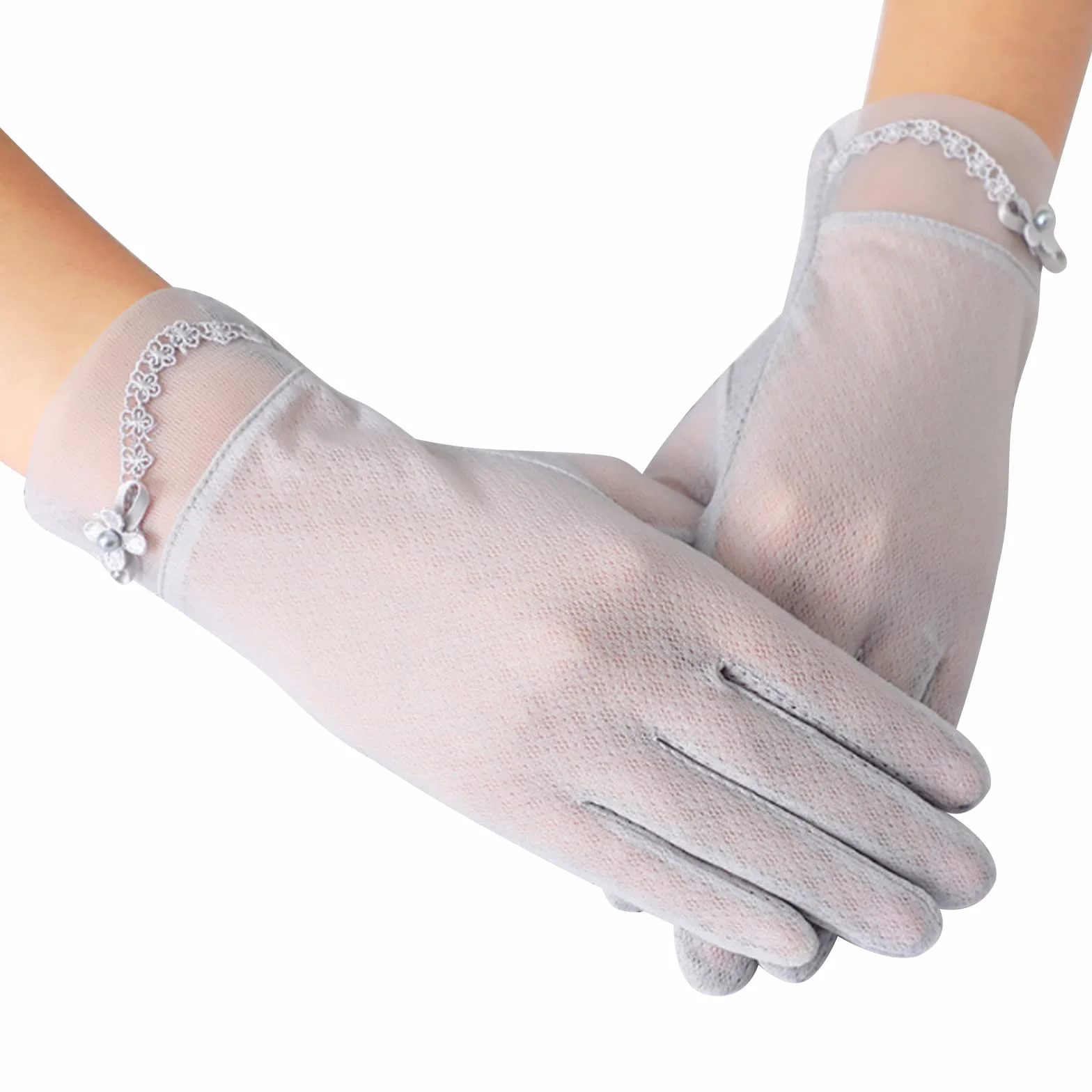 Women Summer Sun Protection Gloves,1 Pair Ice Silk Lace Non Slip Driving Gloves,Full Finger Touchscreen Sunblock Gloves Mittens for Riding Cycling Hiking Fishing Outdoor Activities