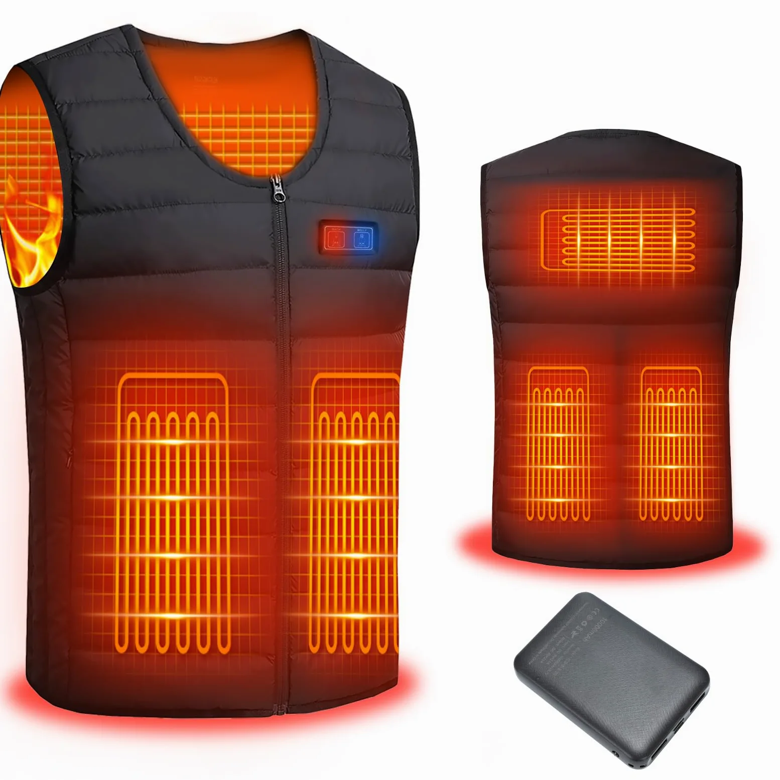 Gilet Chauffant, Chauds Veste Chauffante Homme Femme avec 5V 10000 mAh Batterie, USB Veste Chauffante d'hiver