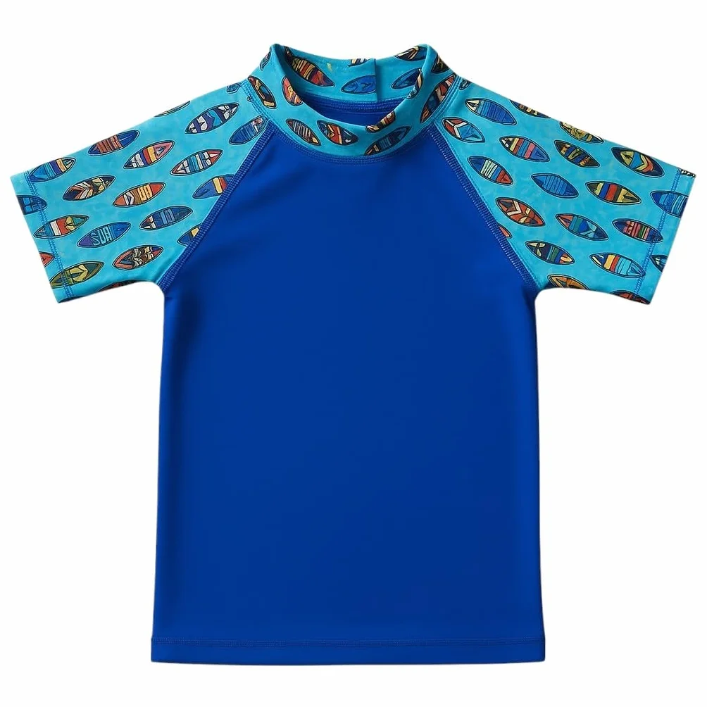 T-Shirt Anti-UV Enfant (1-8 Ans) | Maillot de Bain Rashguard Bleu Aloha Surf | Motifs Planches de Surf | Protection Solaire UPF 50+ |