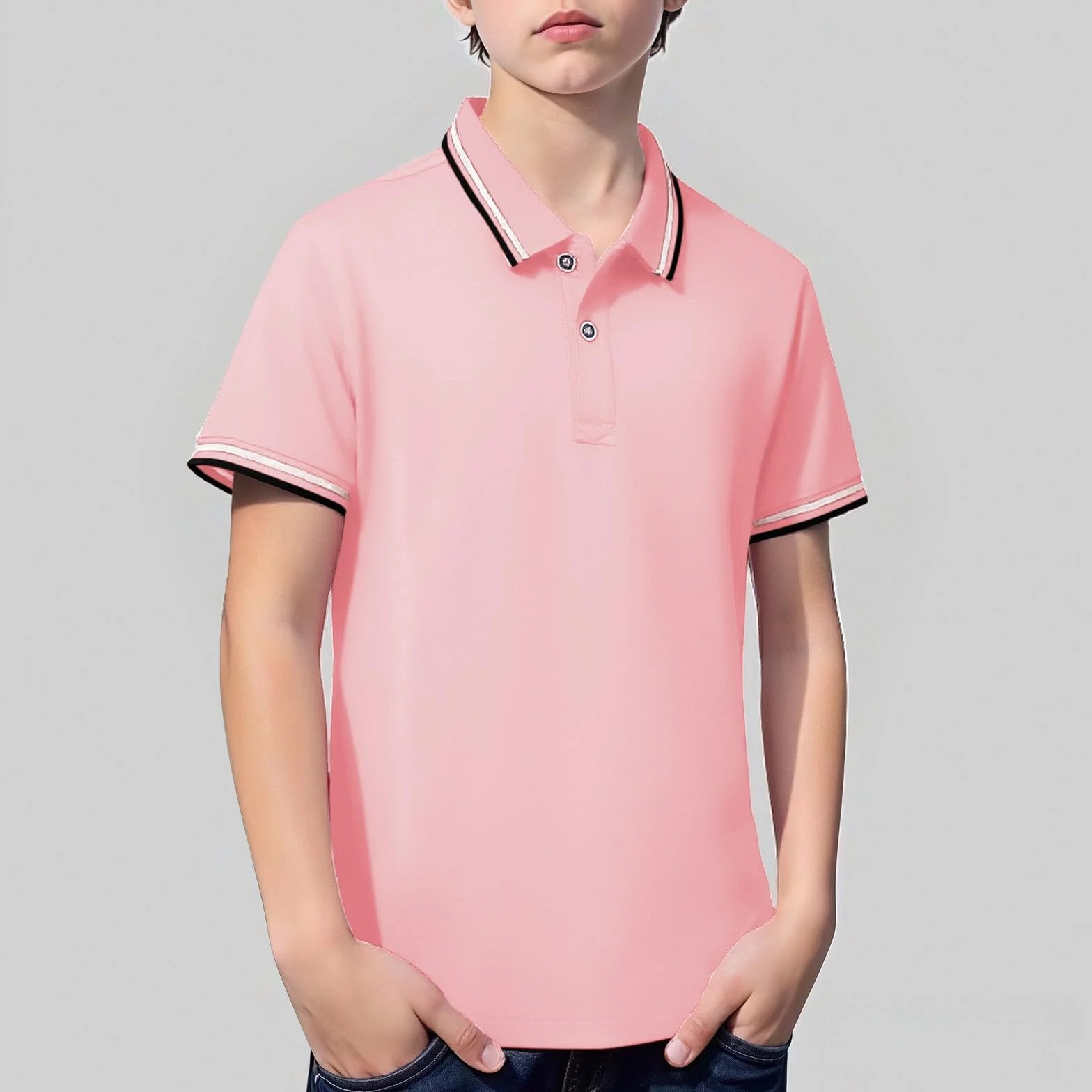Polo d'école unisexe à manches courtes pour enfants - Polo classique doux et respirant