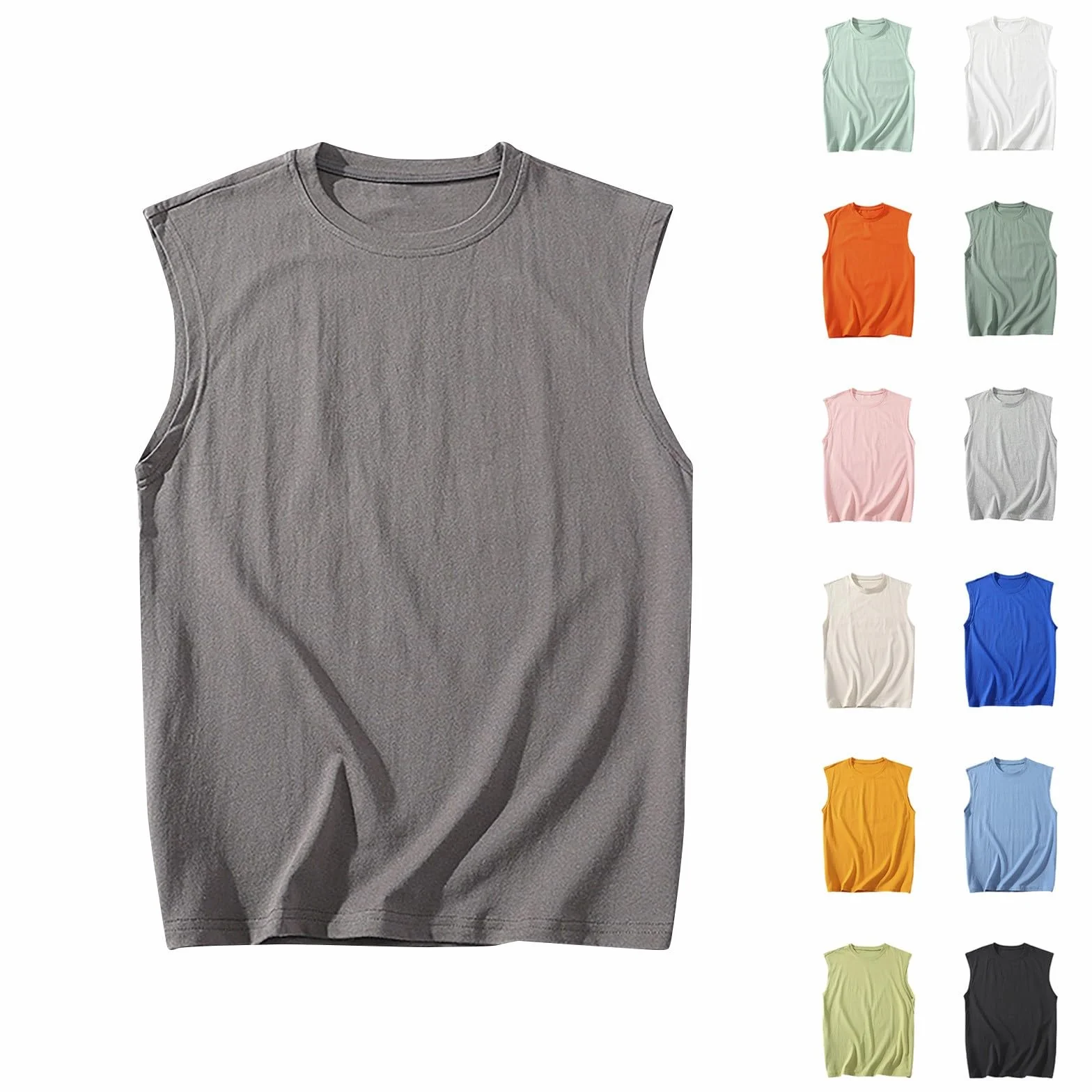 Debardeur Homme Coton Débardeurs Tee Shirt sans Manche Maillot de Corps Habit Couleur Unie Hauts Fitness Vêtements Anti Transpirant Vêtement Musculation Haut