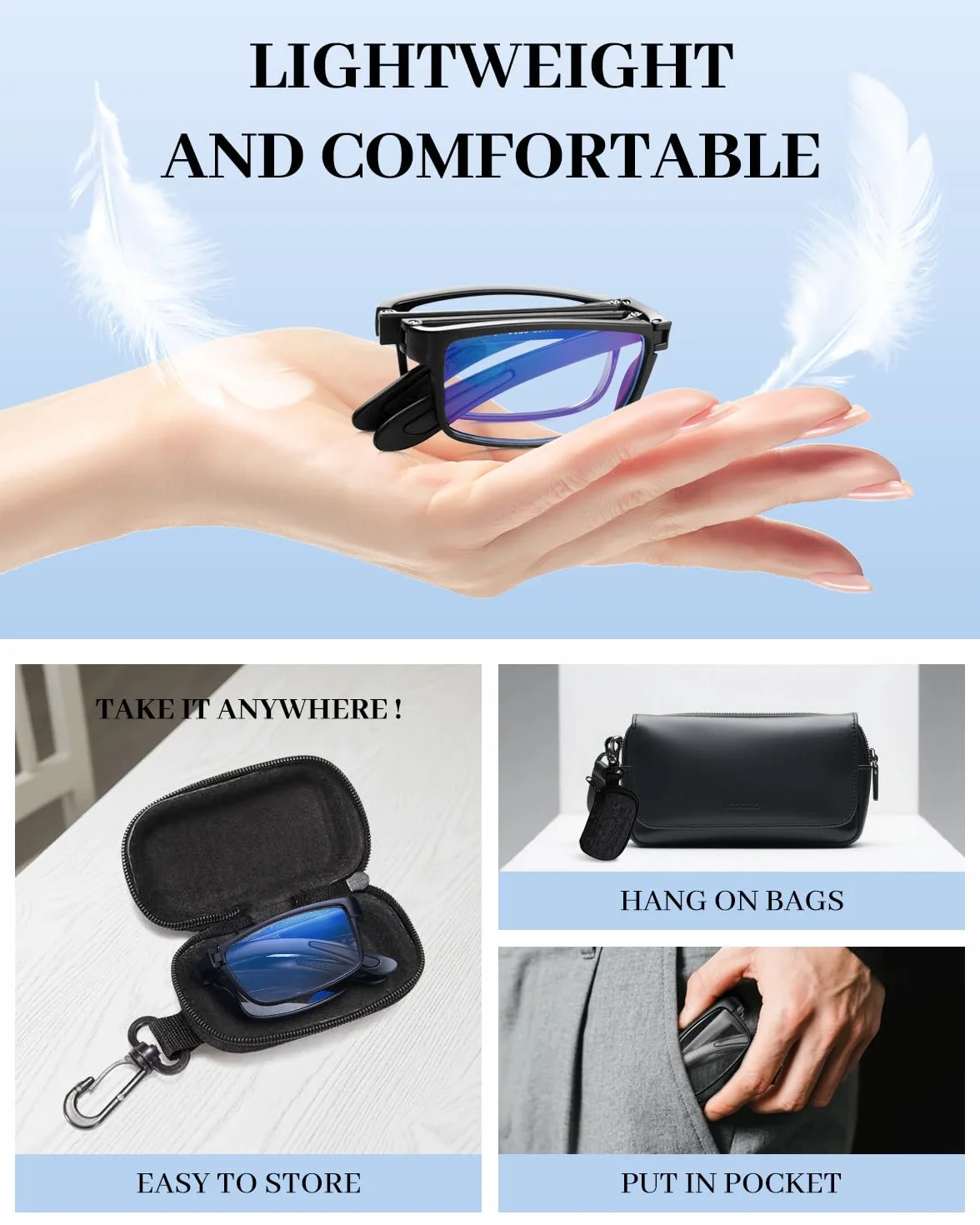 LUFF 4 Paires de Lunettes de Lecture, plus Confortables et Faciles à Transporter, Compactes et Élégantes, Pliables, Lunettes de Lecture Haute Définition Anti-Lumière Bleue pour Hommes et Femmes