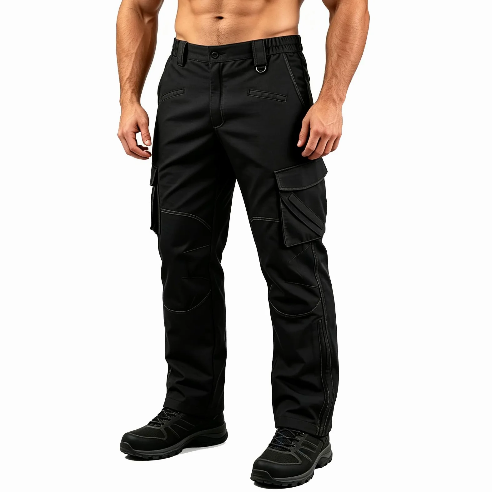 ZITY Pantalon De Travail pour Homme, Pantalon Tactique, Cargo Randonnée À Taille Élastique, d'alpinisme avec Poches Multiples