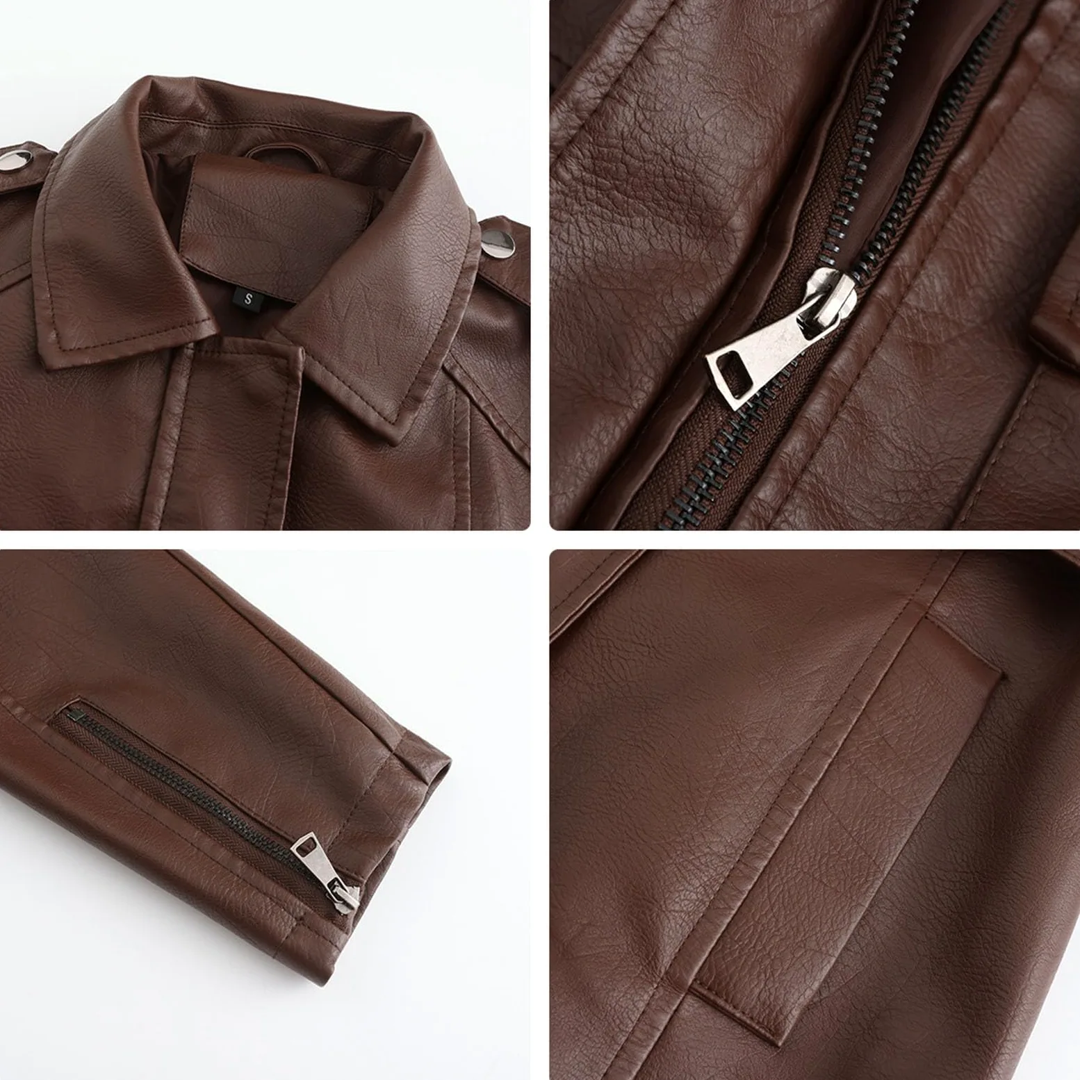 Veste Cuir Femme Manches Longues- Blouson Moto Col Revers Chic Et Élégants Vintage Mi-Longue Manteau Décontracté Grande Taille Slim Fit Avec Poches Ceinture Manteaux Automne Hiver Coupe Vent