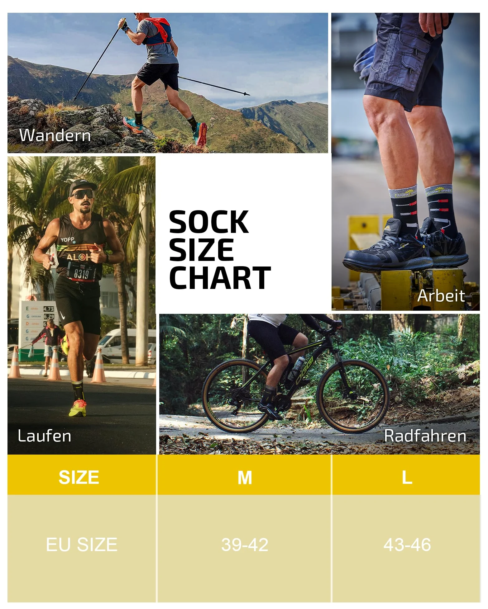 Chaussettes de travail pour homme - Chaussettes de sport pour homme - Hiver thermique - Chaussettes de travail épaisses en matériaux recyclables - Tailles 39-42 et 43-46