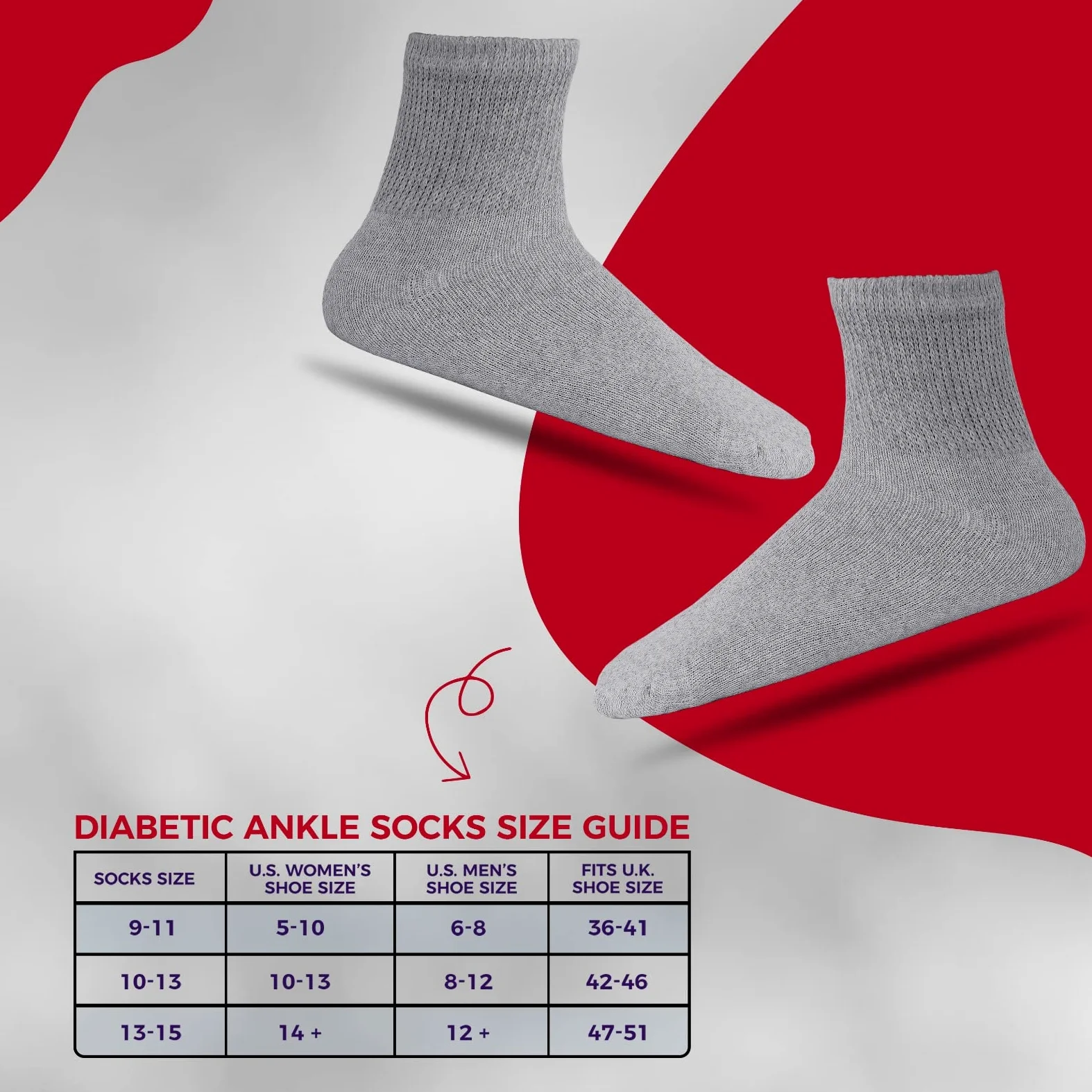 Lot de 3/6/12 paires de chaussettes diabétiques en coton non contraignantes avec semelle rembourrée, douces et respirantes