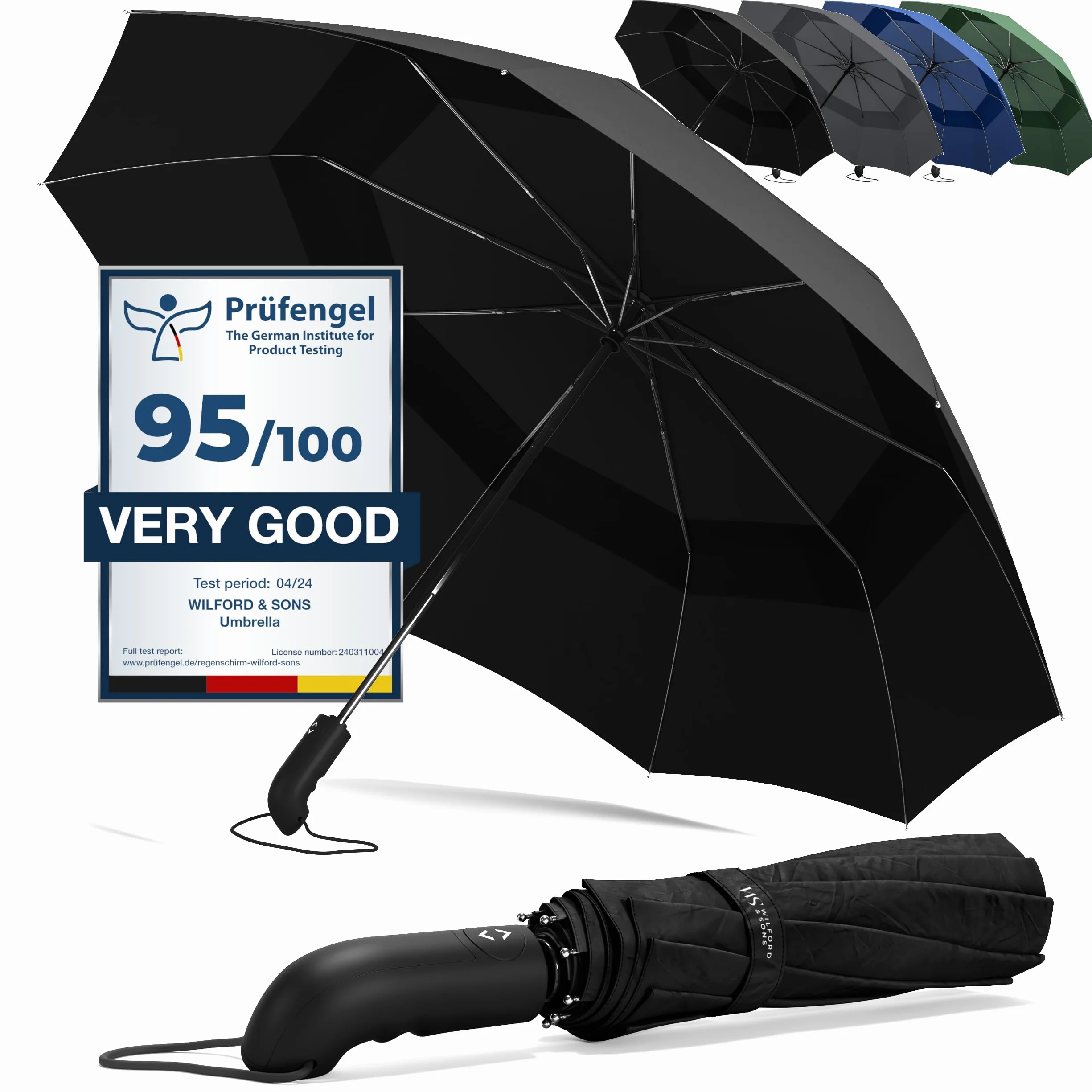 Parapluie Pliant Compact - Automatique Ouverture/Fermeture Bouton et Sac | Résistant au Vent, Incassable Solide, Petit Mini, Télescopique, Noir, Facile, Étanche - Homme Femme Ombrelle Voyage