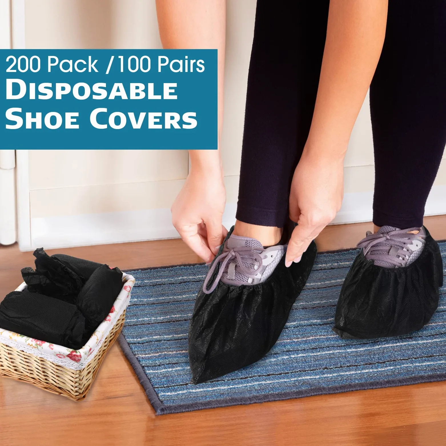 Lot de 200 couvre-chaussures jetables, imperméables, antidérapants, taille L
