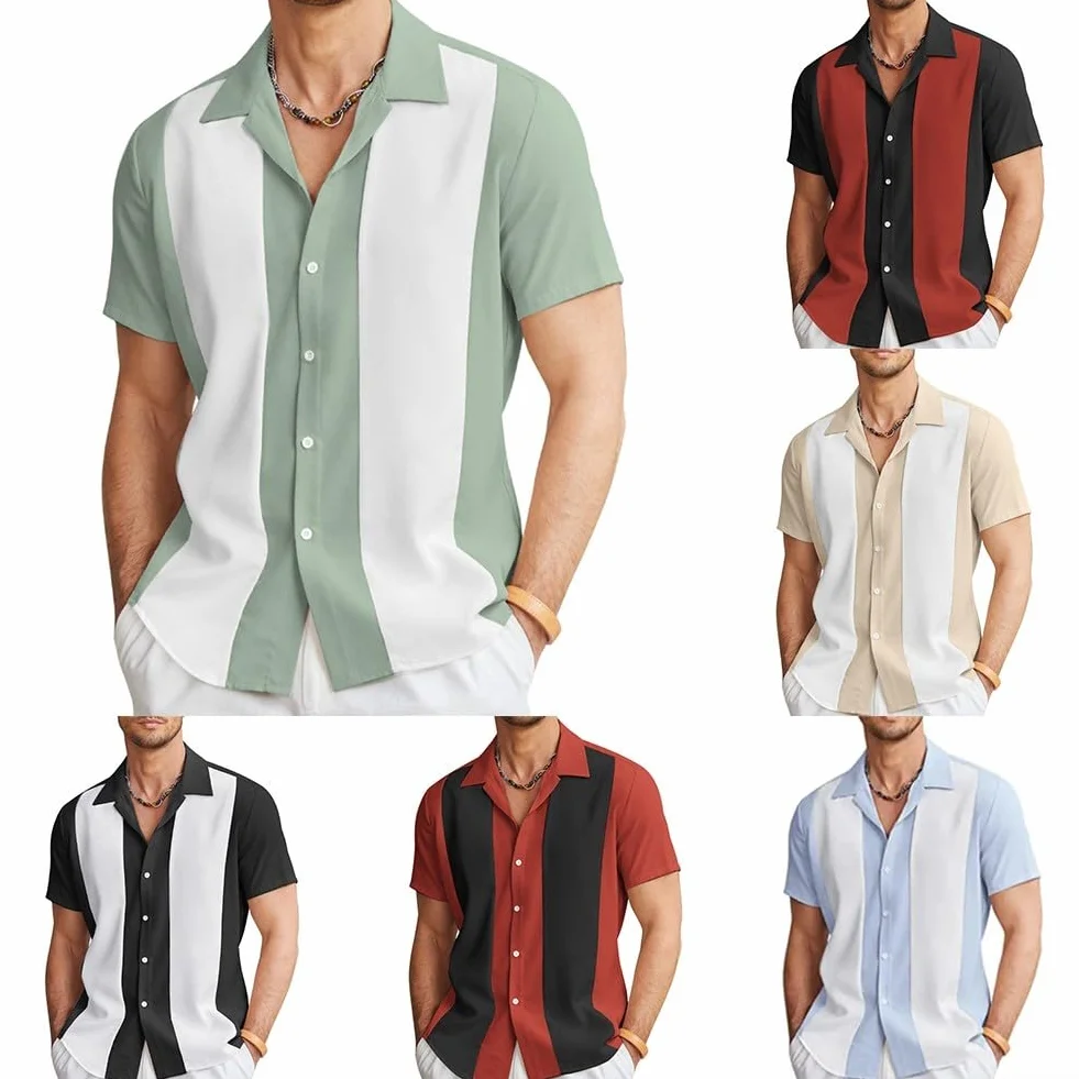 Chemise de bowling hawaïenne décontractée pour homme, coupe ample, manches courtes, boutonnée