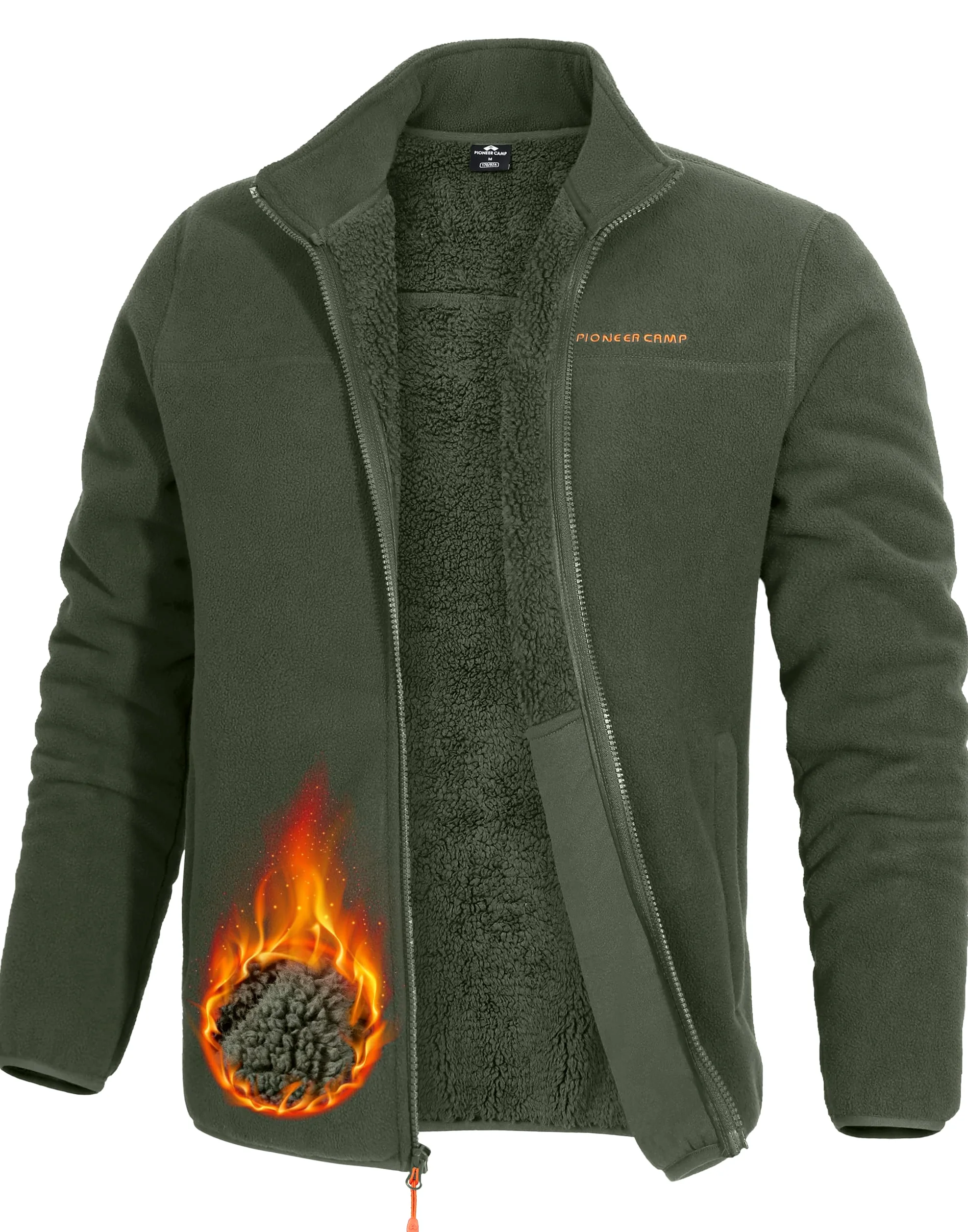 Pioneer Camp Veste polaire doublée Sherpa pour homme - Chaude - Fermeture éclair intégrale - Veste épaisse - Manteau d'hiver doux avec poche zippée