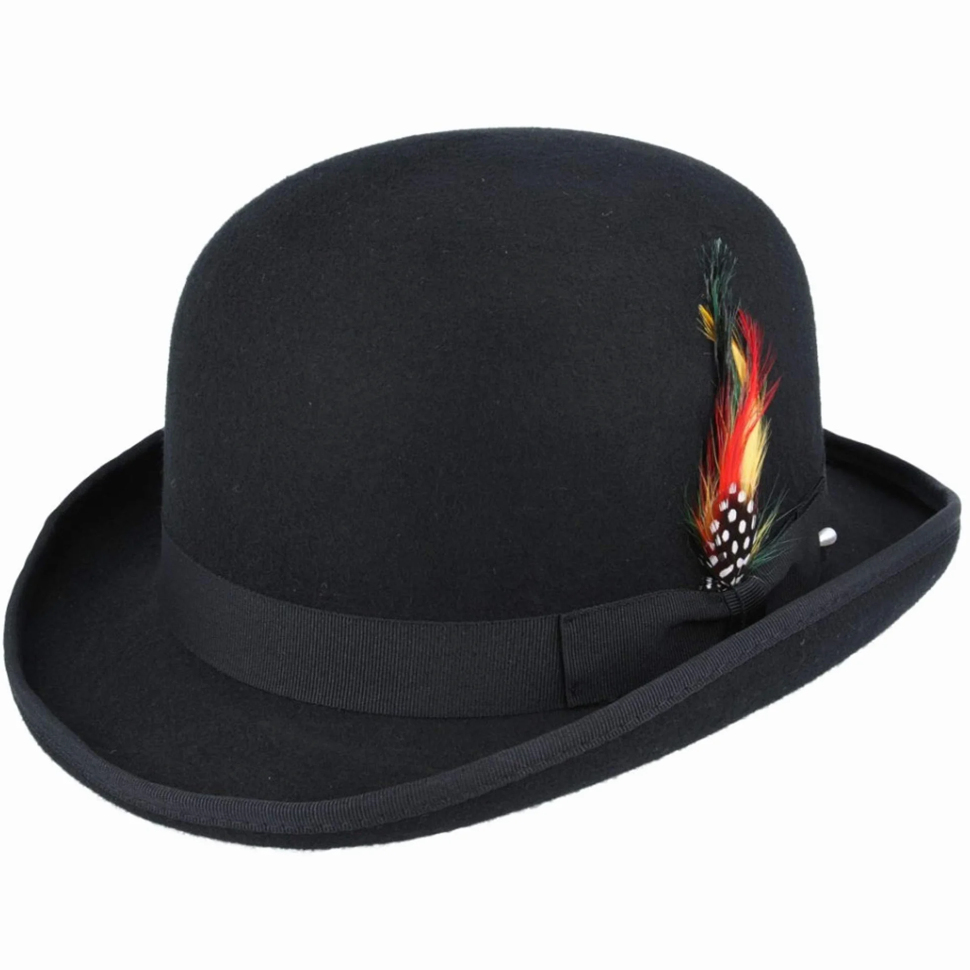 Chapeau melon laine avec plumes doublure satin