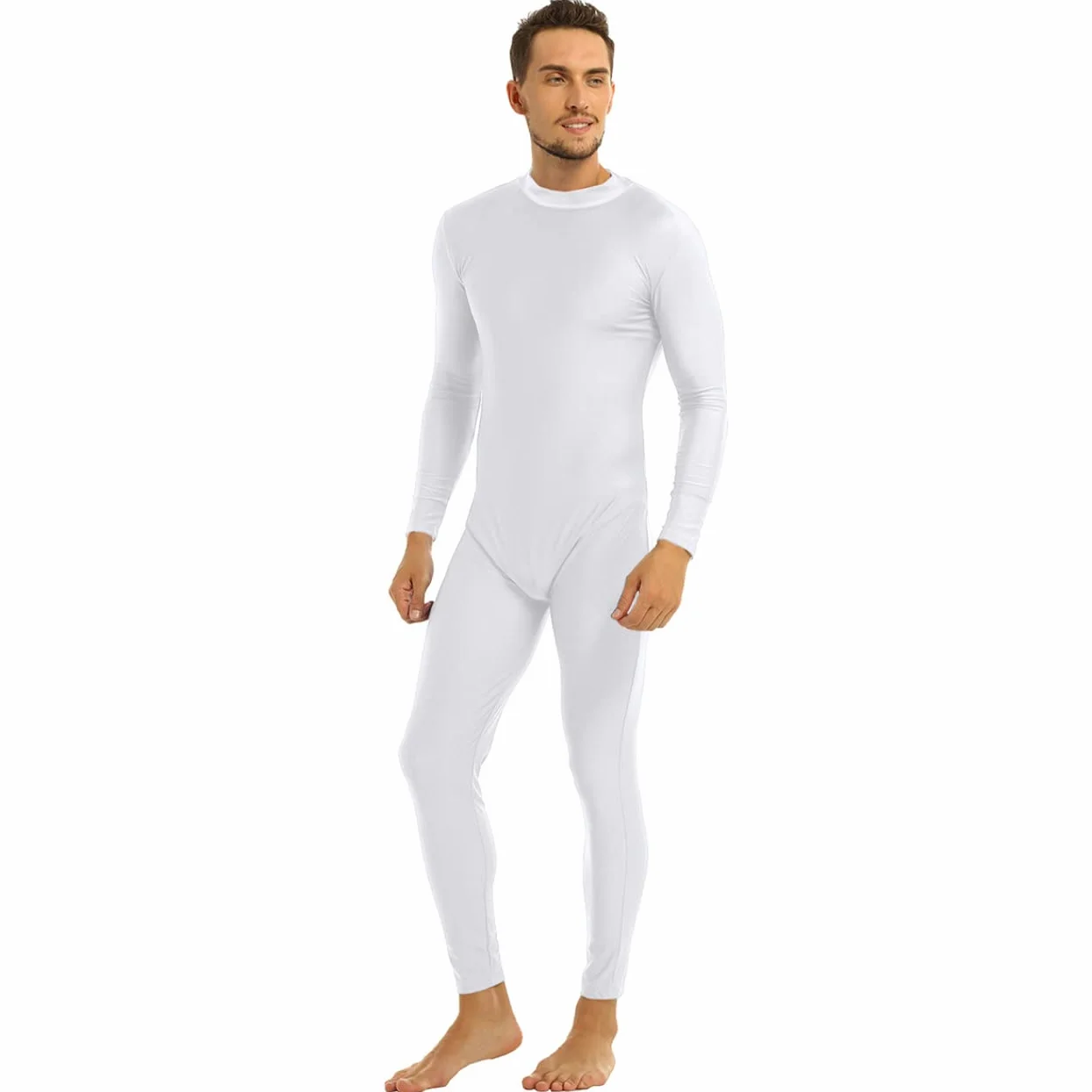 inlzdz Unitard Body Homme Adulte Sexy Catsuit à Manches Longues Maillots de Corps à Col Ras du Cou Combinaison de Sport Bodysuit Jumpsuit Costume Cosplay M-2XL