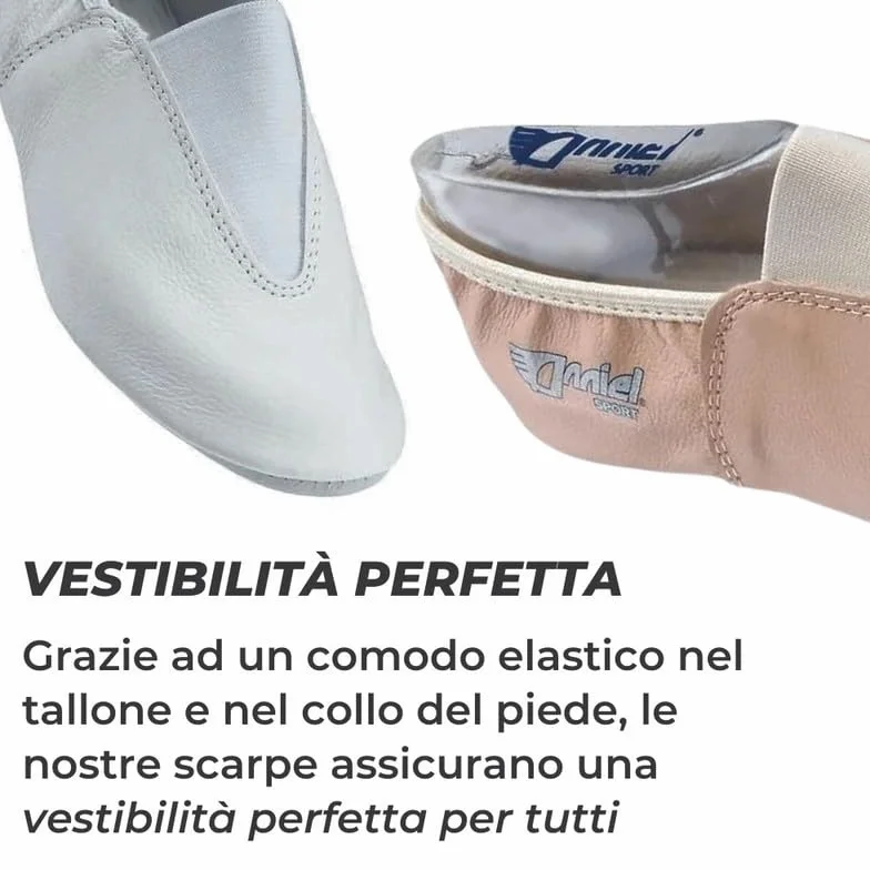 ANNIEL 2038 - Chaussures Gymnastique Rythmiques Unisex en Cuir 100% Made in Italy, Chaussures de Danse Femme Homme, Èlastique Confortable au Talon et au Cou-De-Pied, Semelle Mixte Cuir et Caoutchouc