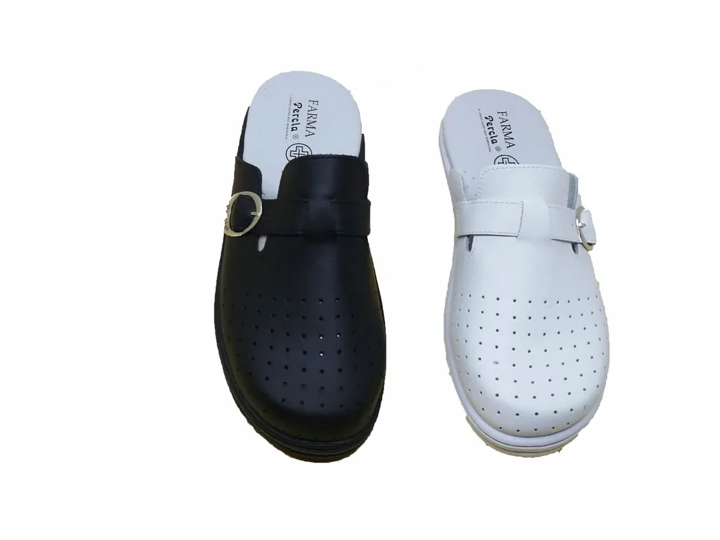 Chaussures/Sabots/Sanitaires/Percre Farme/Cuir/Antimicrobien/Fermeture Boucle, blanc, 40 EU