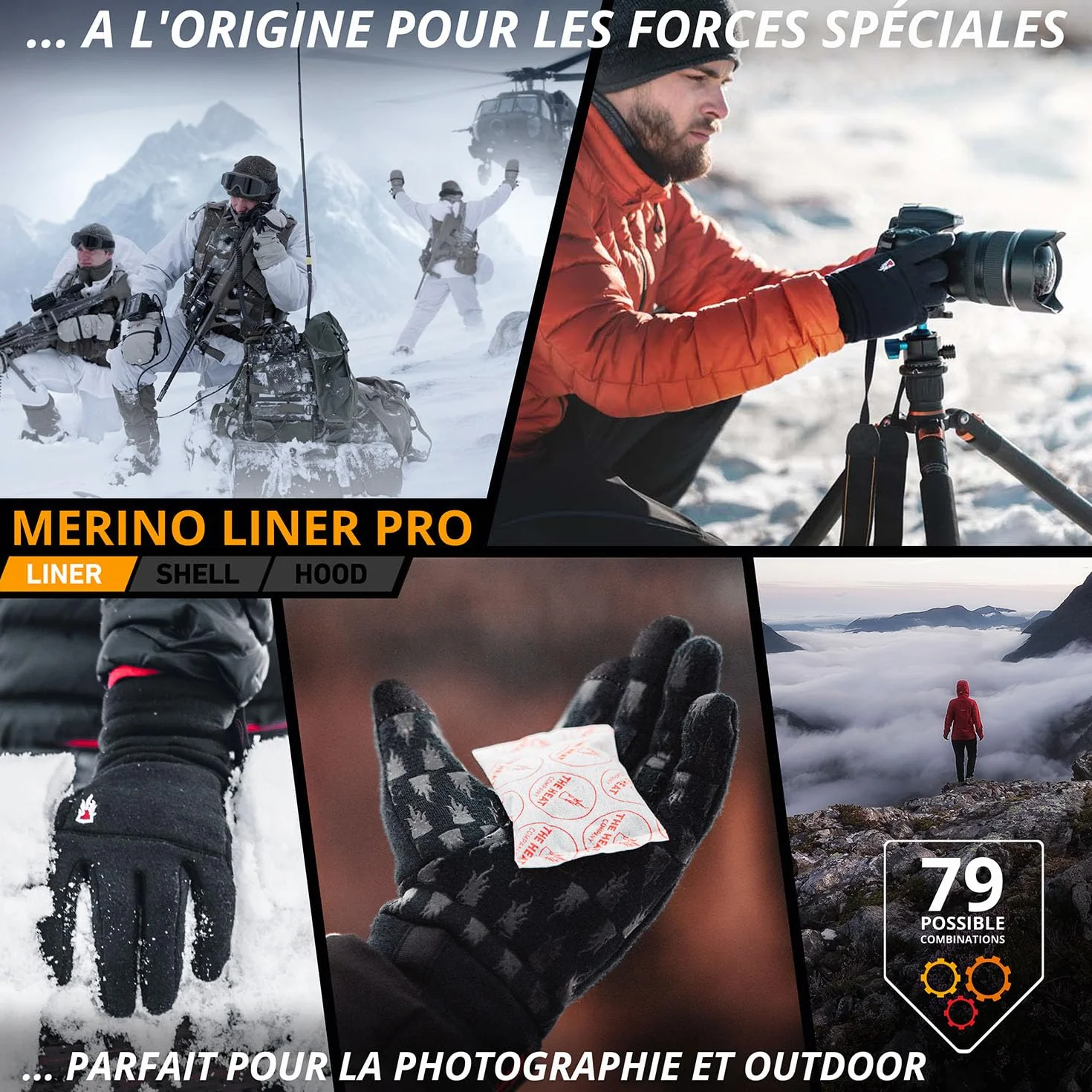 THE HEAT COMPANY MERINO LINER PRO Sous gants mérinos Gants tactiles de laine mérinos Noir