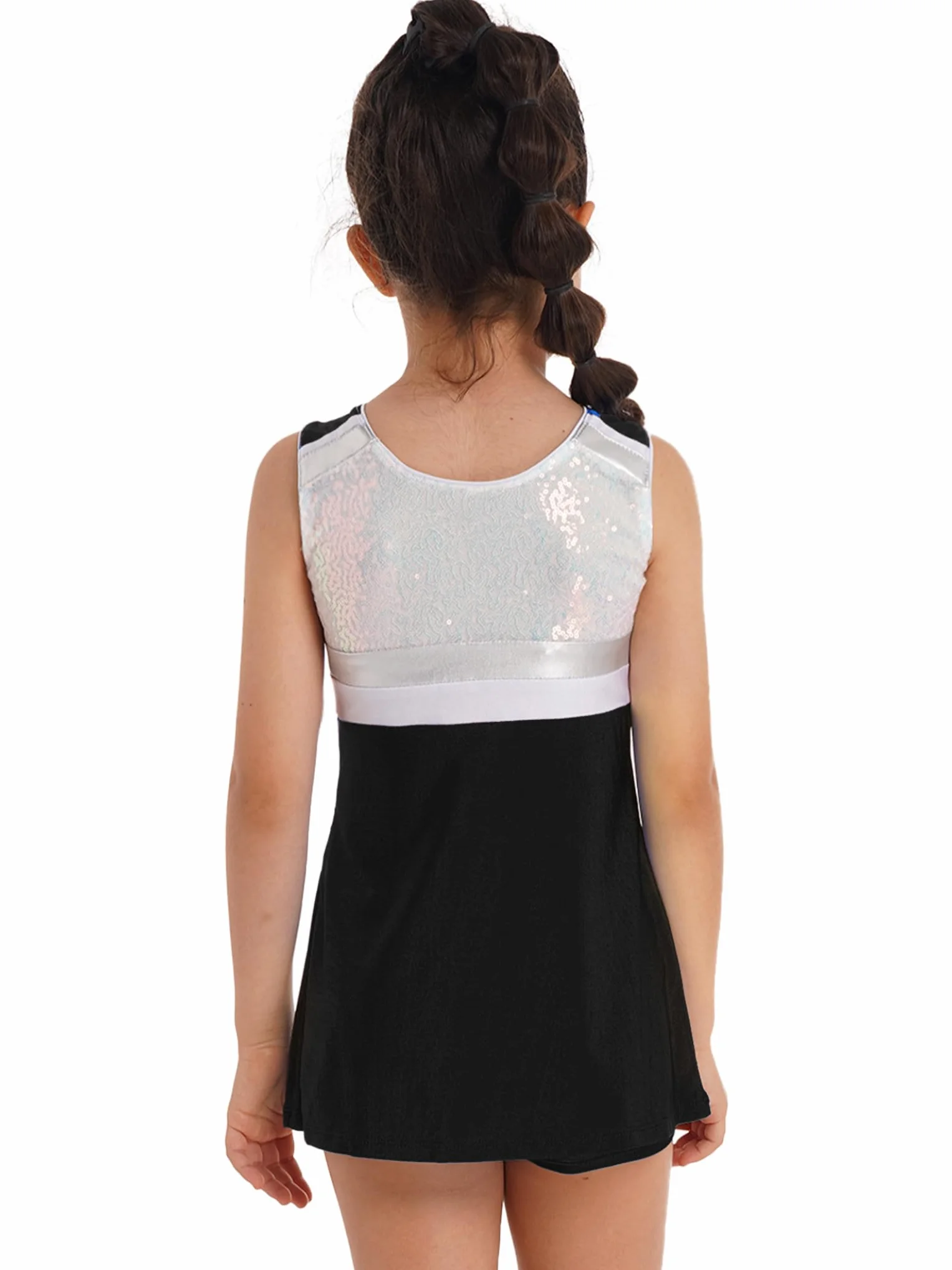 Robe De Danse Fille Enfant Cheerleading Costumes Justaucorps Gymnastique Brillant Tennis Sport Robe avec Short 2-14 Ans