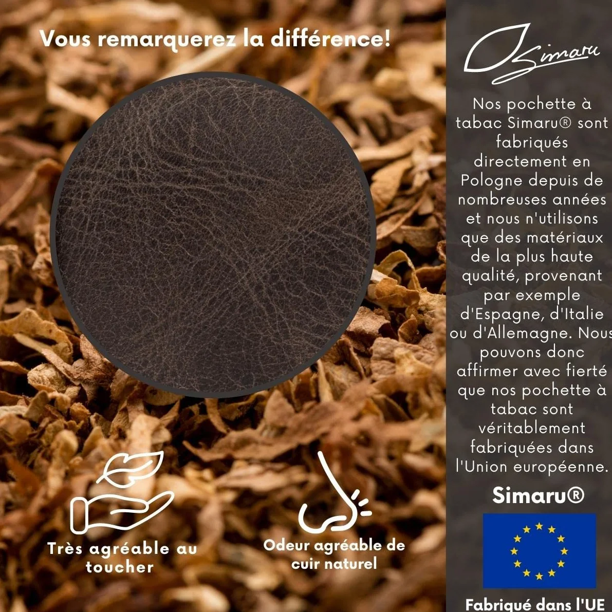 Simaru Blague à Tabac à Rouler en Cuir Italien Véritable - Étui 30g avec Compartiments pour Feuilles, Filtres et Briquets - Fermeture Éclair Supplémentaire pour un Rangement Sécurisé