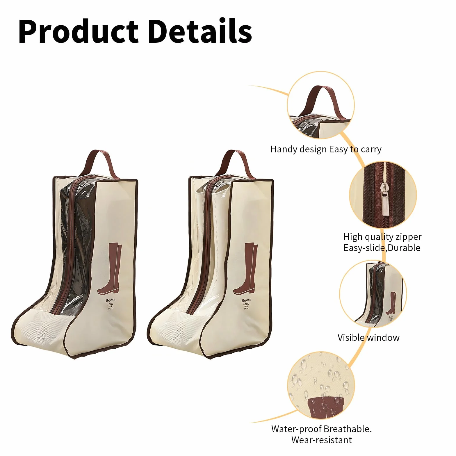 Lot de 2 Housses de Rangement pour Bottes Hautes, Sac Chaussures Imperméable et Anti Poussière avec Poignée, Modèle Portable Adapté Au Voyage, Camping, Salle de Sport et Usage Domestique