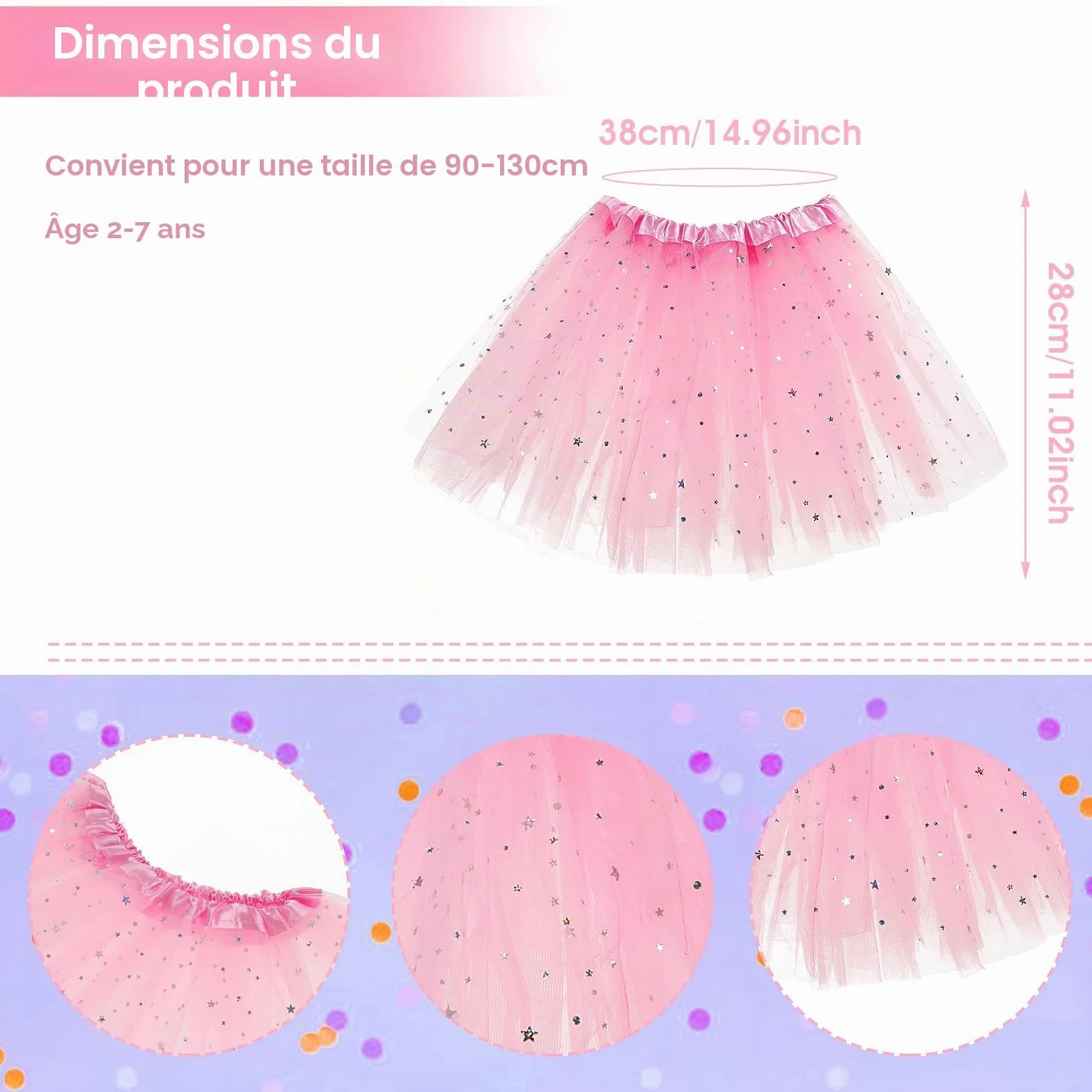 Jupe tutu à 3 couches en tulle à paillettes pour fille et femme - Pour bébé - Pour Noël, anniversaire