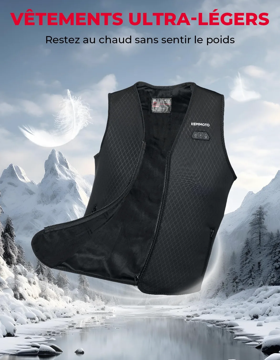 KEMIMOTO Gilet Chauffant Femme, Gilet Chaud et Slim à la Mode, 6 Zones de Chauffage, 3 Niveaux de Chauffage Idéal pour le Camping, le Ski, la Pêche et les Activités de Plein Air (Sans Batterie)
