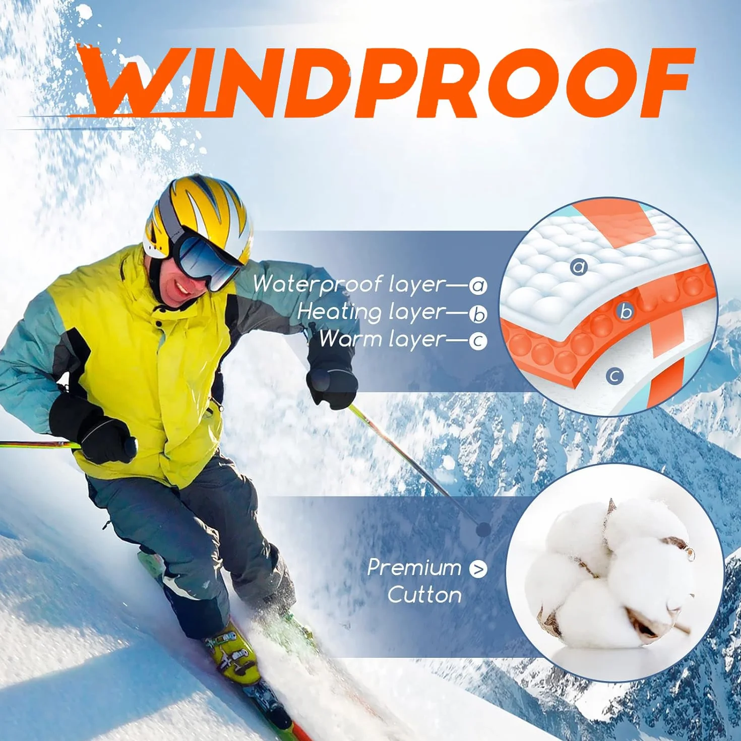 Gants Chauffants USB Homme Femme Imperméables Écran Tactile Moto Vélo Ski Patinage