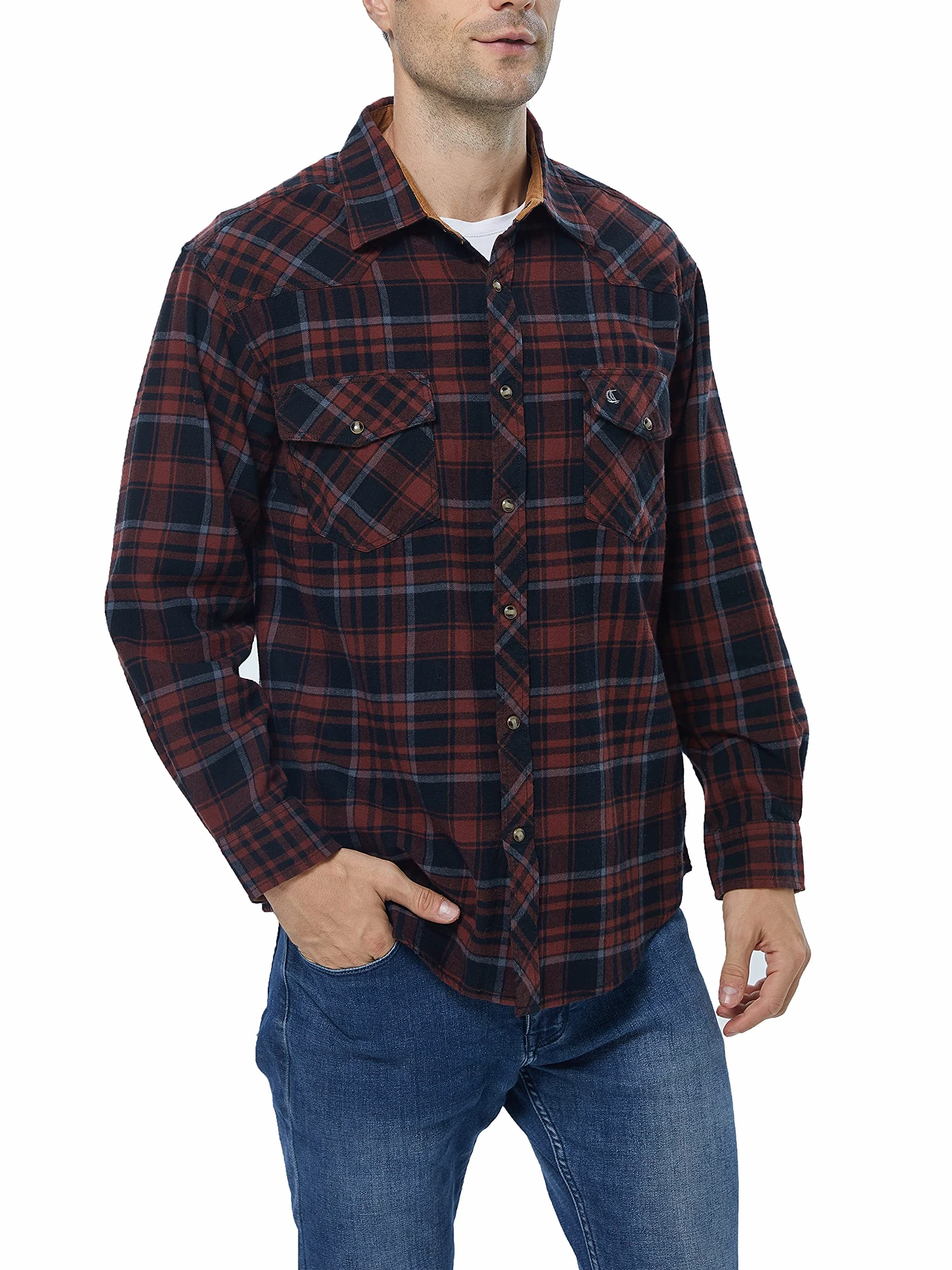 COEVALS CLUB Chemise de travail décontractée en flanelle pour homme, Marron/noir #6, Taille L