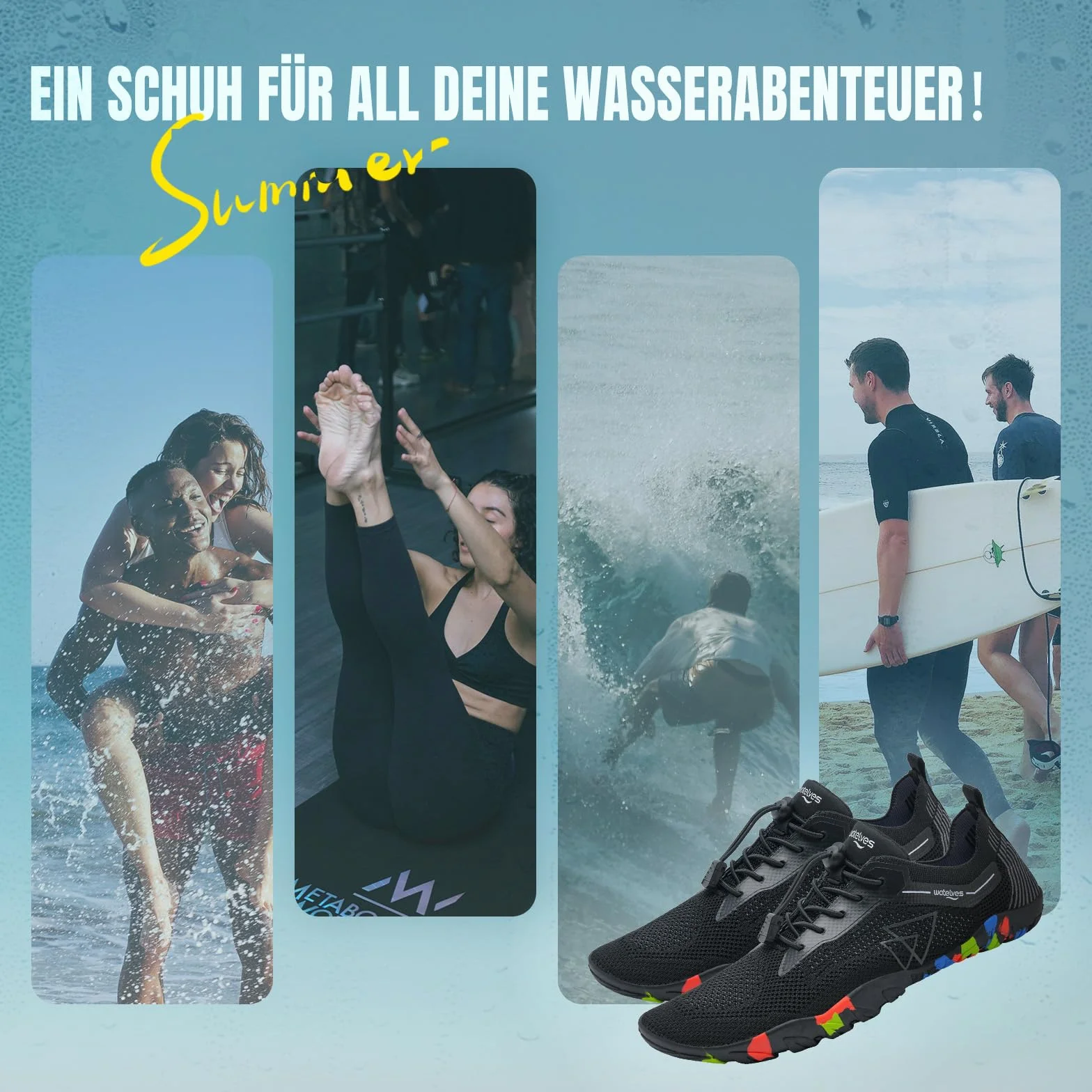 WateLves Chaussures De Bain Et d'eau pour Femmes Et Hommes,Sèches Vite,Faciles À Enfiler.pour Plongée,Surf,Sports Nautiques,Randonnée,Yoga,Quotidien.Tailles 36-48 EU
