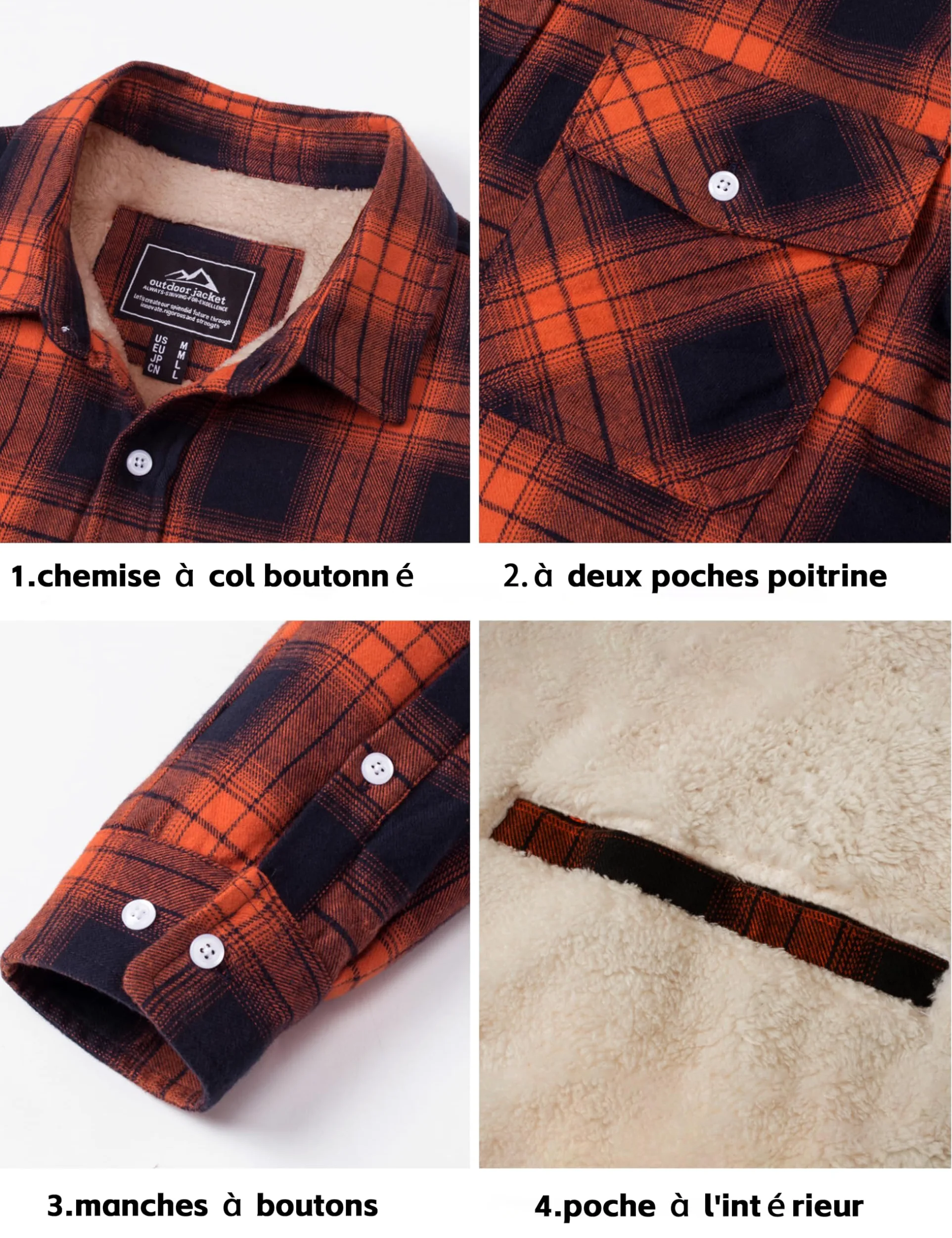 MAGCOMSEN Veste d'hiver pour homme - Veste doublée - Chemise thermique à carreaux - Avec poches multiples - Coton - Chemise chaude