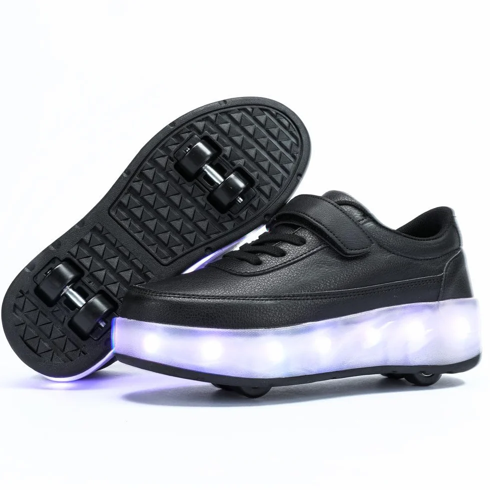 HUSKSWARE Patins à roulettes Garçons Filles Chaussures Skateboard réglables Jeunesse Noir Blanc Rose 27-40 EU