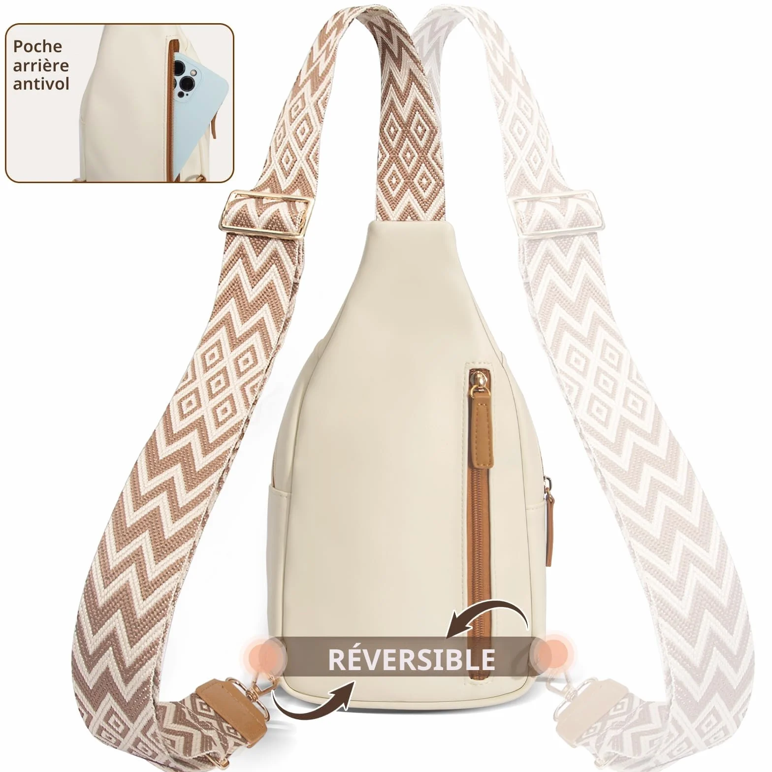 OSOCE Sacs Bandoulière Femme Cuir Sac Banane de Poitrine Antivol Petit sac en PU Multifonctionnel pour Voyage