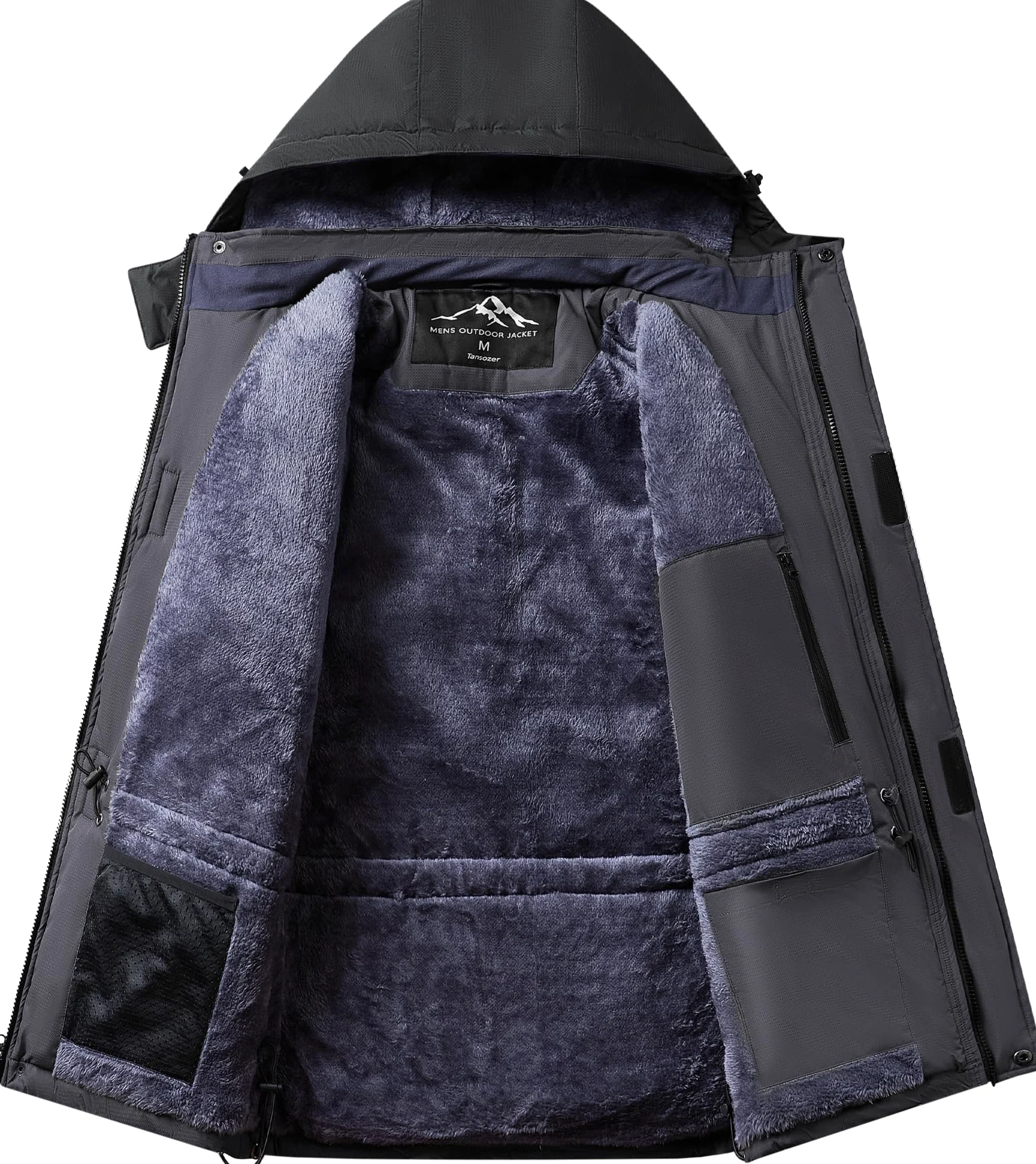 Tansozer Homme Veste de Ski d'Hiver Coupe-Vent et Imperméable Manteaux avec Capuche Amovible (Gris Foncé-Noir, M)
