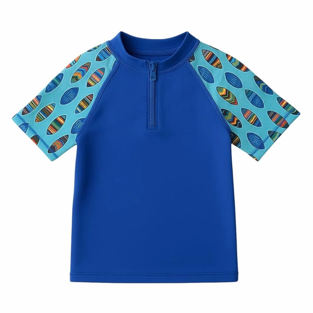 T-Shirt Anti-UV Enfant (1-8 Ans) | Maillot de Bain Rashguard Bleu Aloha Surf | Motifs Planches de Surf | Protection Solaire UPF 50+ |