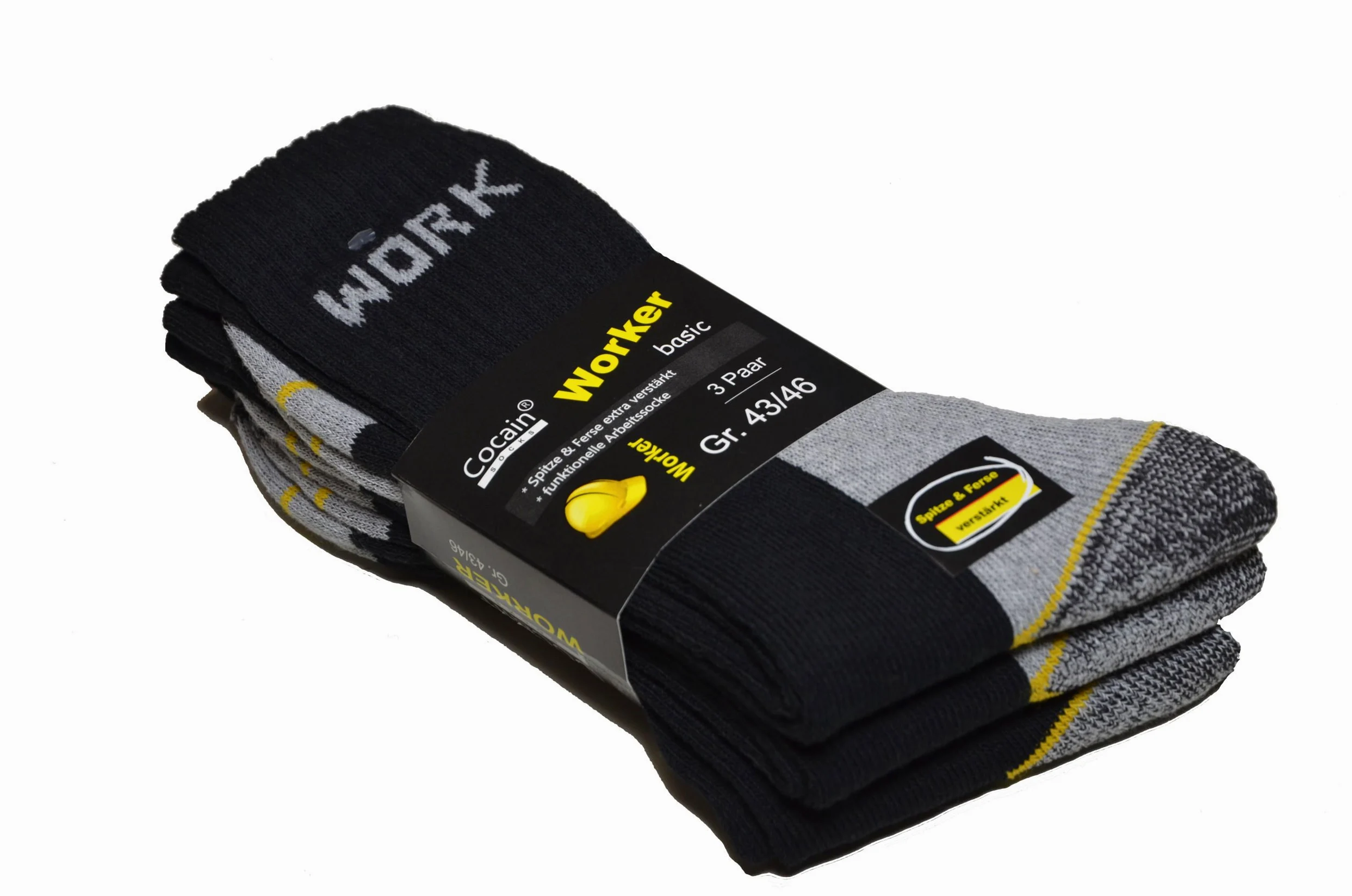 Cocain Chaussettes de travail robustes et respirantes au design technique Disponible en lot de 9, 15 ou 30 paires Taille 39/42, 43/46 ou 47/50