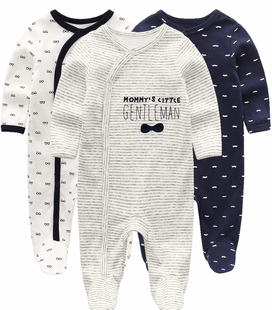 Kiddiezoom Grenouillère à manches longues en coton pour bébé garçon, coupe ajustée, recouvre les pieds