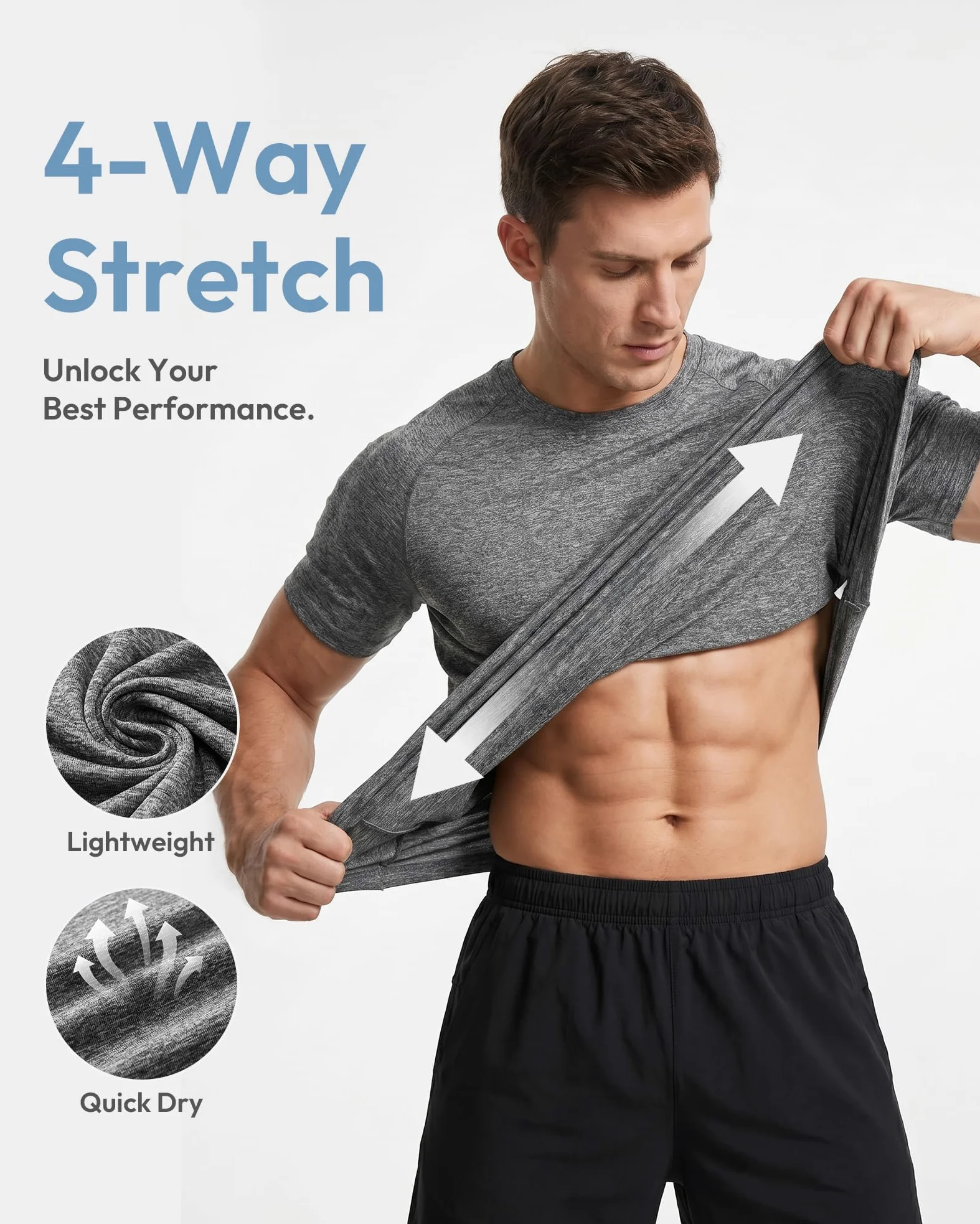 T-shirt d'entraînement à manches courtes pour homme, séchage rapide, athlétique, gym, évacuation de l'humidité