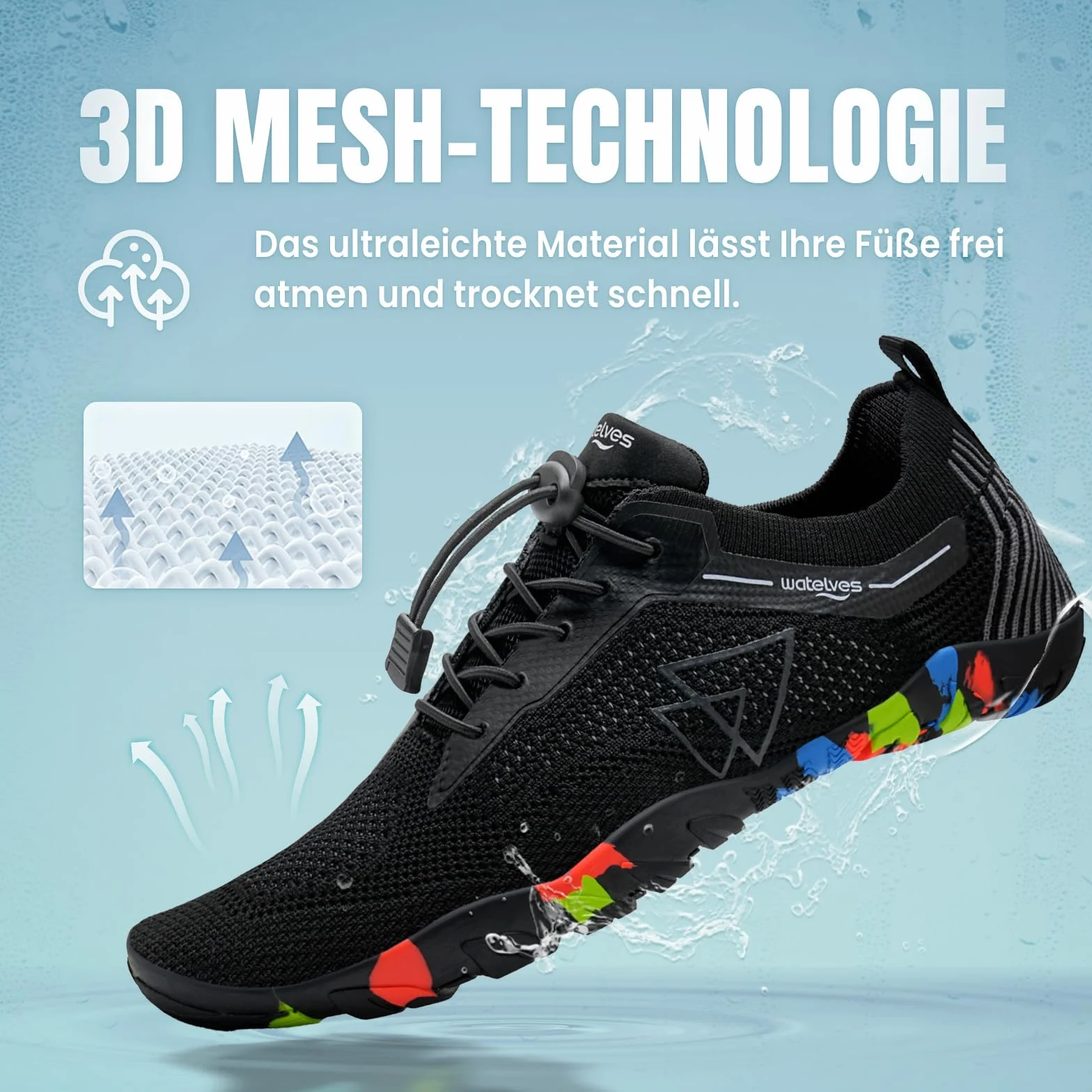 WateLves Chaussures De Bain Et d'eau pour Femmes Et Hommes,Sèches Vite,Faciles À Enfiler.pour Plongée,Surf,Sports Nautiques,Randonnée,Yoga,Quotidien.Tailles 36-48 EU