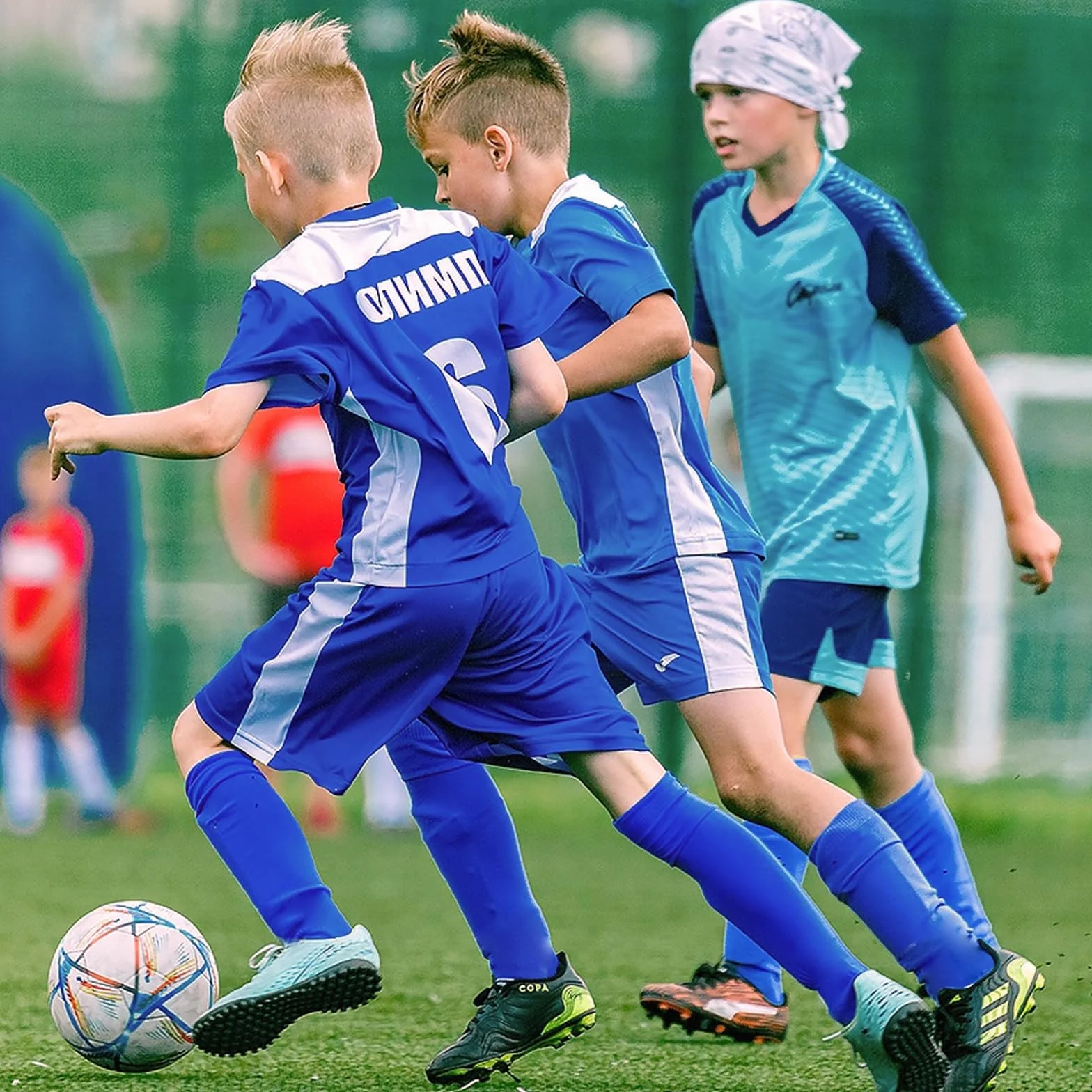 SKHAOVS 2 Paires Chaussettes de Football pour Garçons Filles - Bleues, Sports Hautes d'Entraînement de Rugby Basket - 5 à 12 Ans