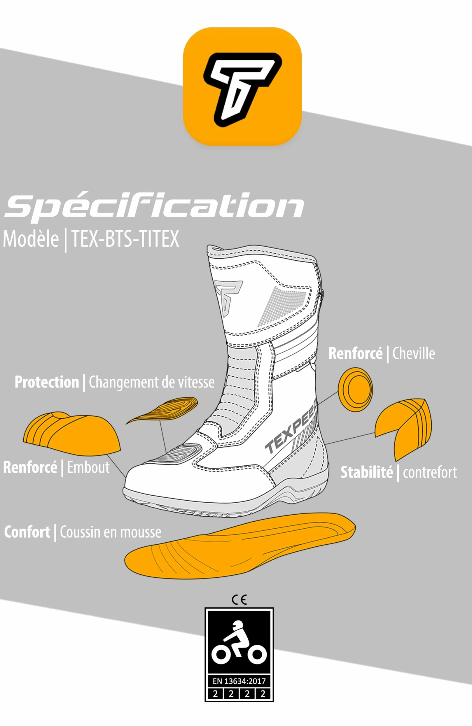 Texpeed Bottes De Moto Homme Cuir - Chaussures De moto Titex 100% Imperméables - Coupe courte Homologuées CE - Noir - EU 40