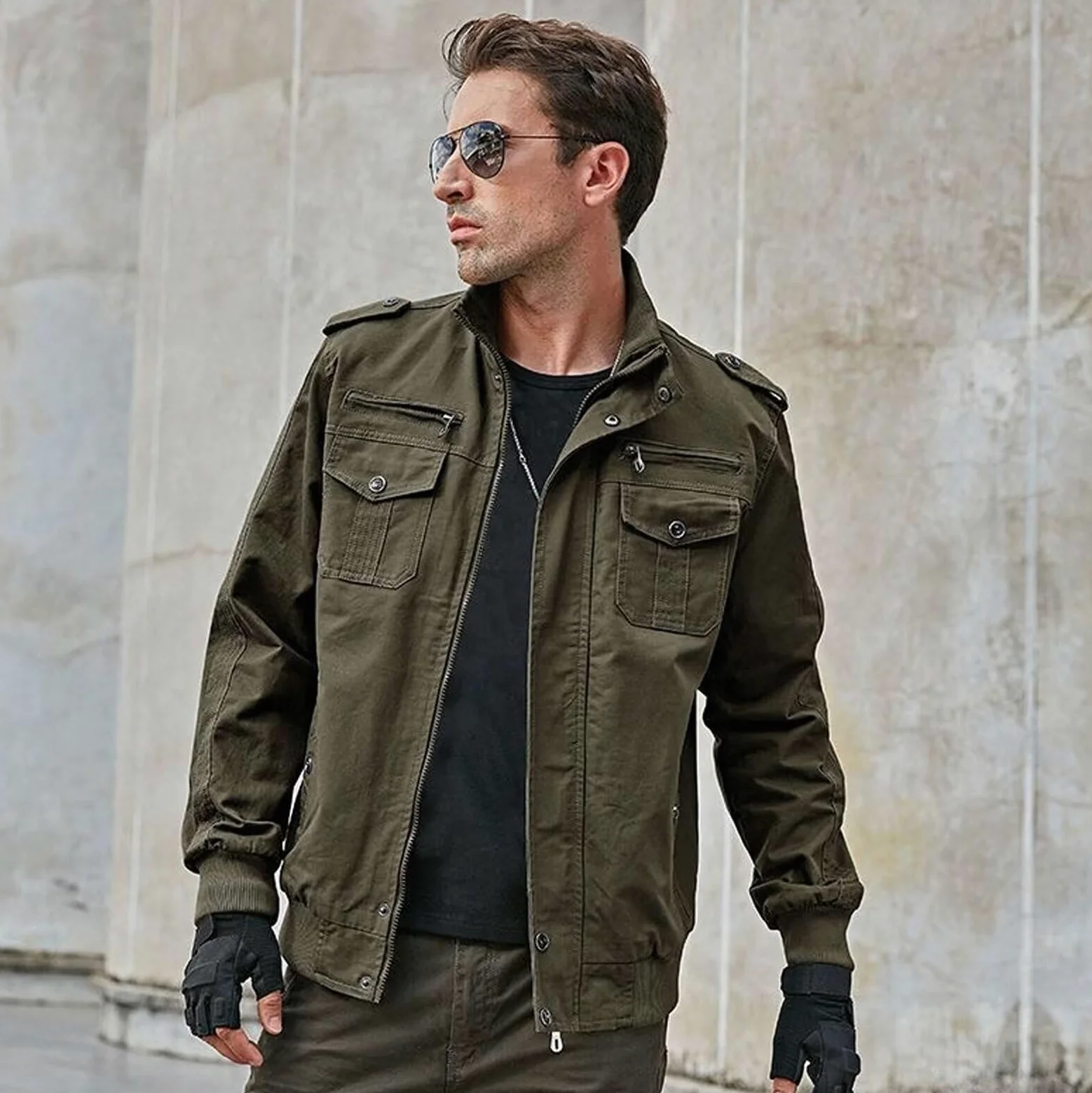 Jinsha Blouson Aviateur Homme Coton Hiver RandonnéE Escalade Zipper Veste Militaire Bombers Cargo Homme Multipoche ExtéRieur Manteau Coupe-Vent Travail VêTements D’ExtéRieur