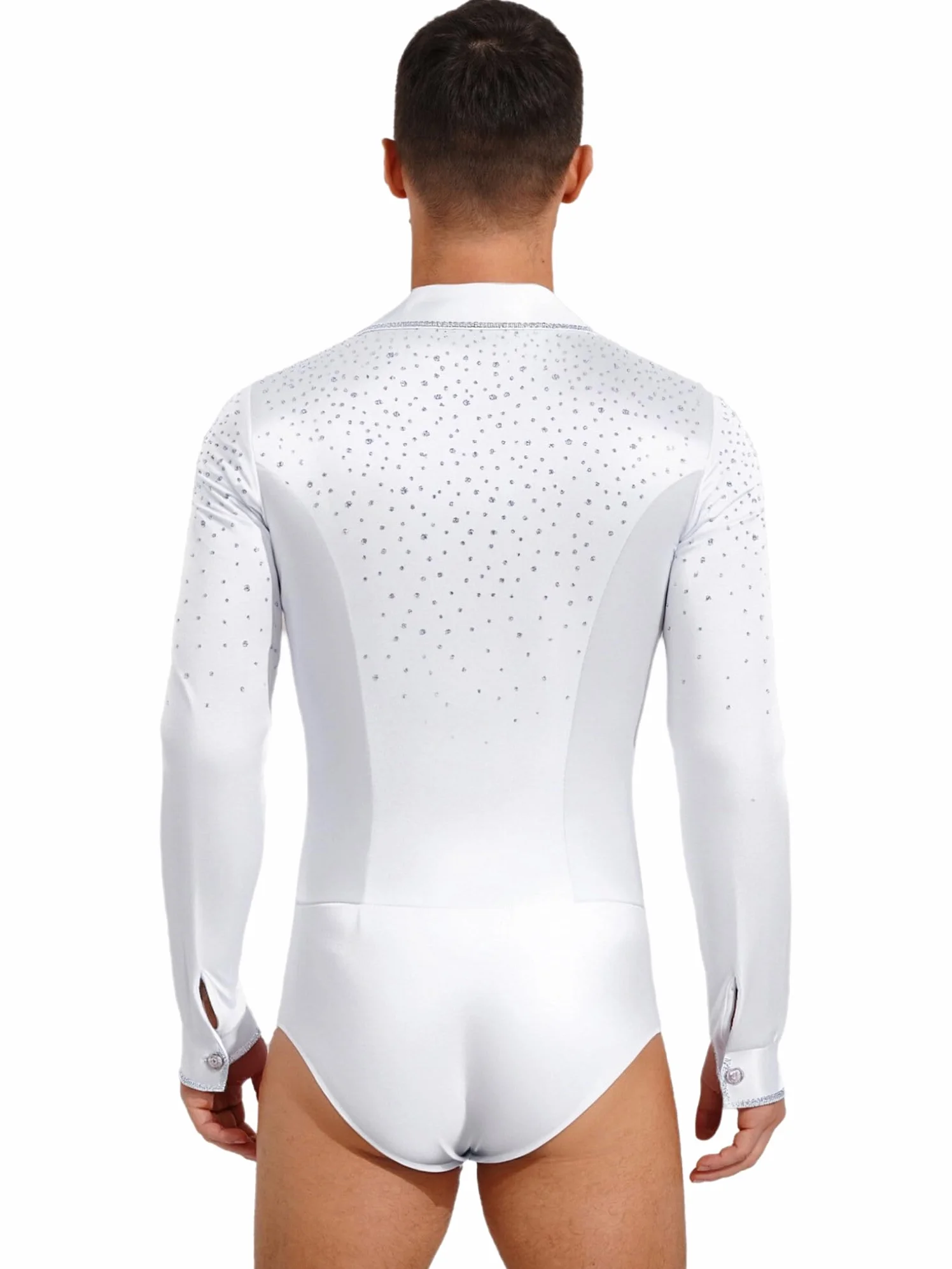 Oyolan Homme Justaucorps Danse Latine Moderne Jazz Salsa Cha Cha Body Gymnastique Bodysuit Patinage Artistique Manches Longues Strass