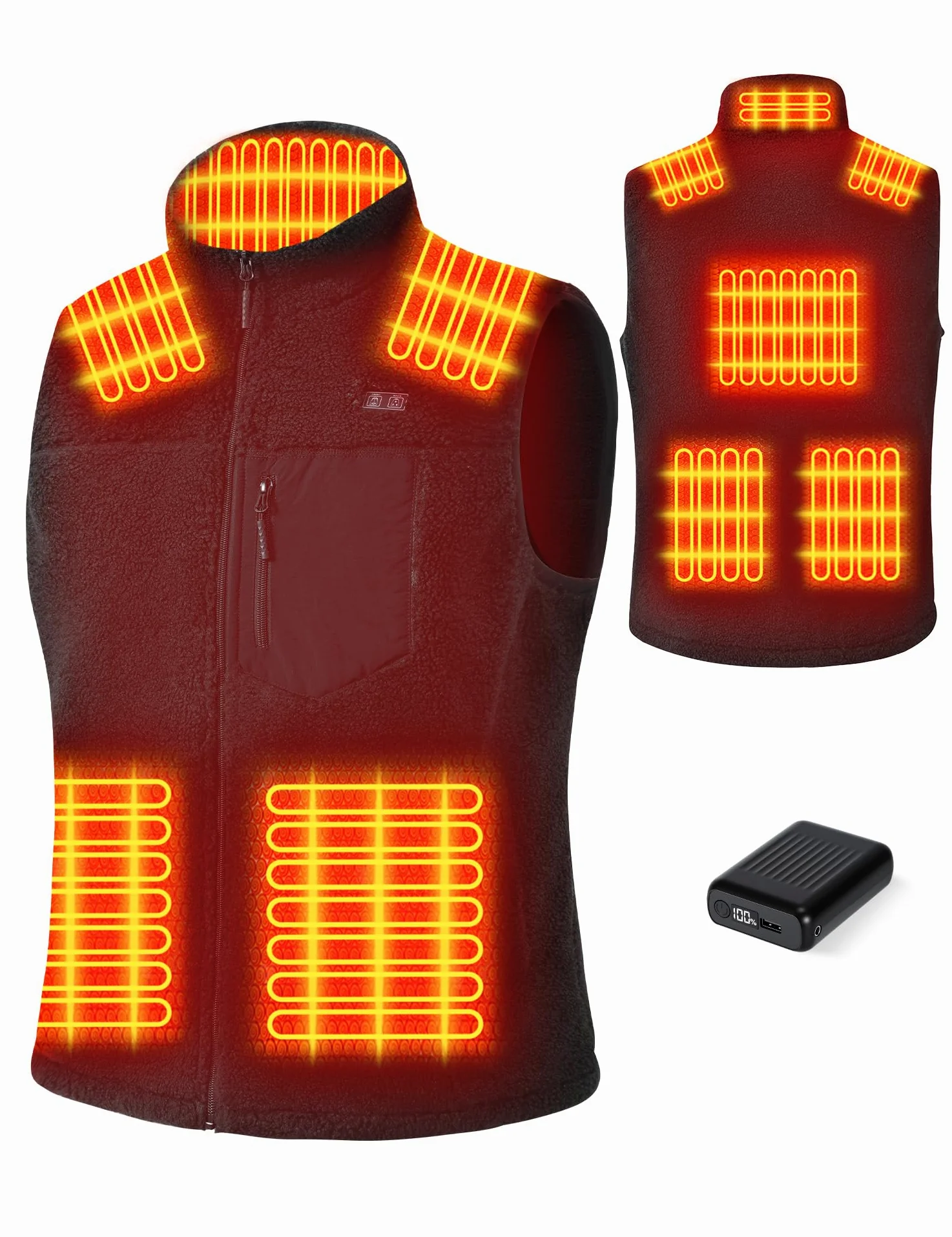 Gilet Chauffant Homme avec Batterie 18400mAh 7,4 V，Polaire Gilet Chauffant, 8 Zones Chauffantes Lavable Veste Chauffante Électrique Hiver