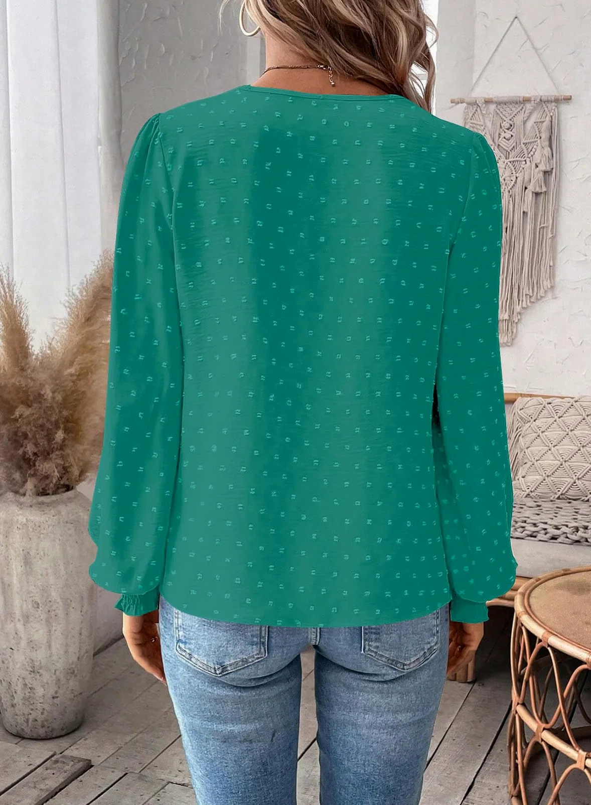 Tee Shirt Femme Bohème Col en V Top Manches Longues Blouse Élégant | Automne Chemise, Plissé Lâche, Dentelle Tunique, Fluide à Point Suisse T-Shirts, Volants Décontracté Blouses, Loose Hauts