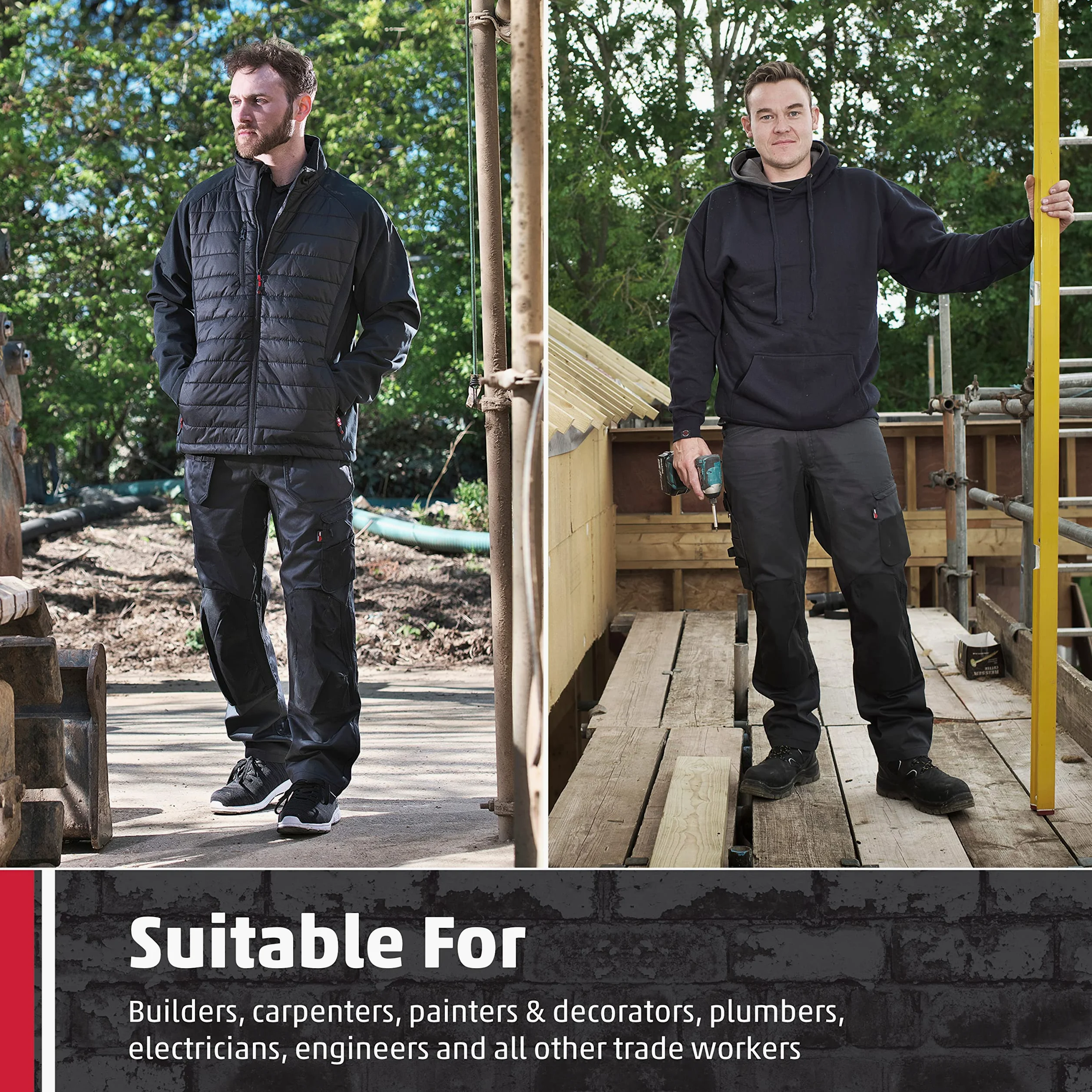 TuffStuff - Pantalon de travail X-Motion - Style cargo - Panneaux extensibles - Coutures triples - Dispose de poches genouillères - Confortable et flexible, gris, 32 W