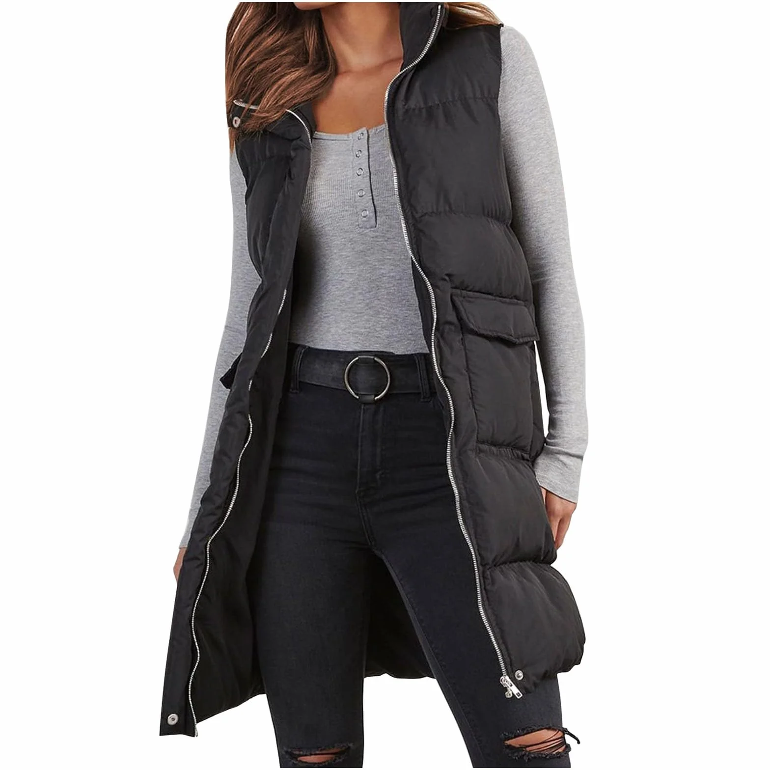 Doudoune sans Manches Femme Capuche, Veste sans Manches Femme Doudoune Grande Taille Veste Hiver Chic Chaud Ample Manteau Gilets en Duvet Parka Outdoor Veste sans Manche Gilet Vêtements en Coton